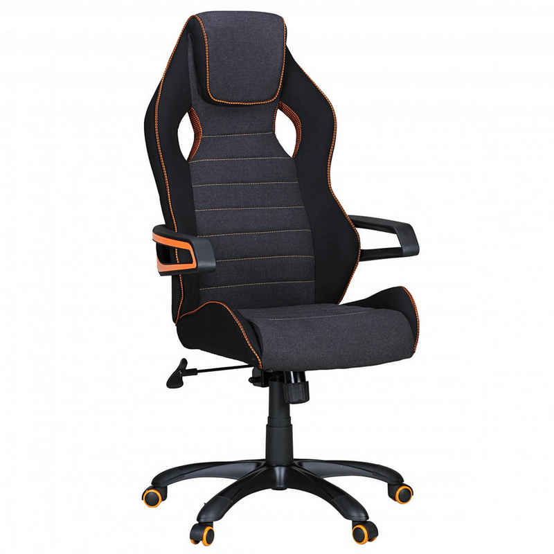 Amstyle Gaming Chair SPM1.258 (Stoff Schwarz Orange, Bürostuhl XXL 120 kg Modern), Schreibtischstuhl Drehbar, Drehstuhl Racing Design