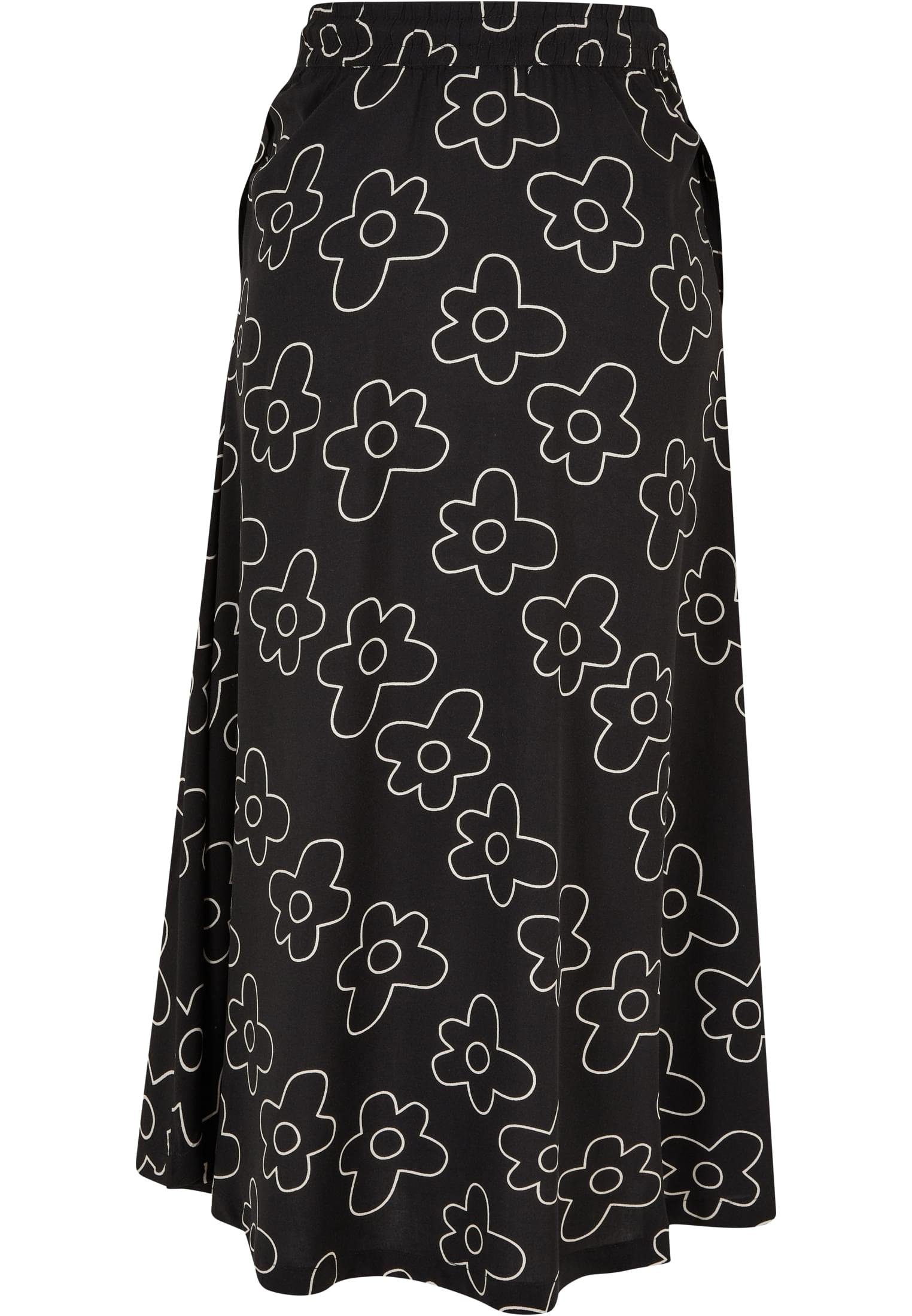 URBAN CLASSICS Damen Skirt Midi (1-tlg) blackflower Viscose Jerseyrock Ladies