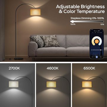 MODLICHT LED Stehlampe RGB LED Bogenlampe Stoffschirm 165-180cm Höhenverstellbar Stehleuchte, mit Alexa und Google Home, 2700K- 6500K, Fußschalter