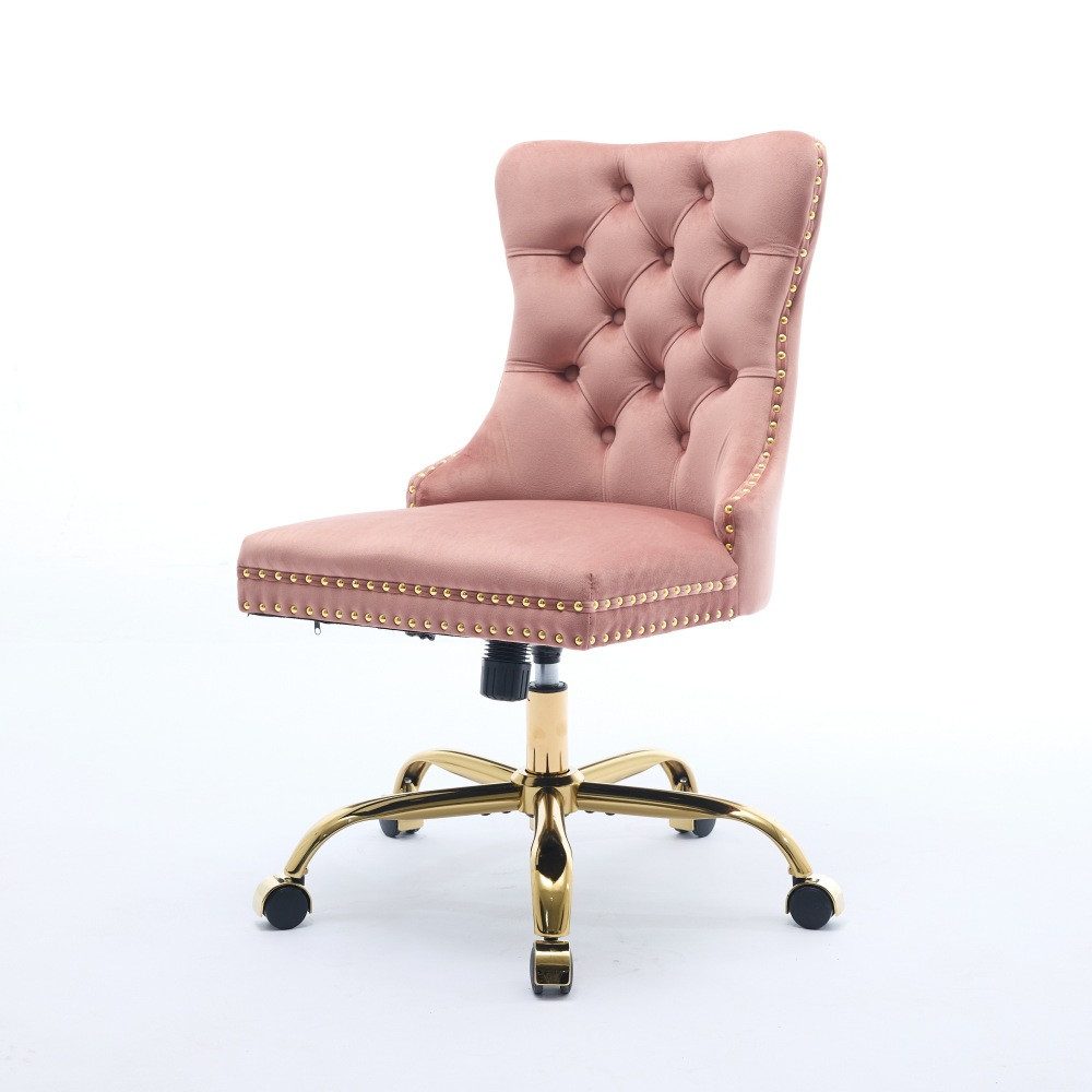 BBWL Polsterstuhl Bürostuhl Samt gepolstert ergonomisch drehbar höhenverstellbar, mit goldenem Metallgestell luxuriös stabil komfortabel – Bild 4 von 5