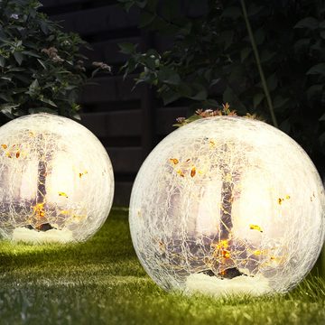 Globo LED Gartenleuchte, LED-Leuchtmittel fest verbaut, 2er Set LED Außen Solar Steck Lampen Kugel Garten Erdspieß Glas