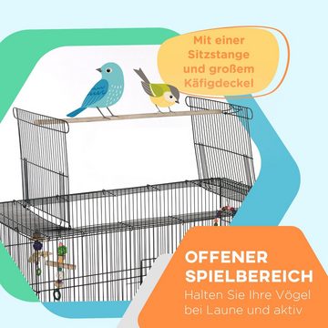PawHut Vogelkäfig Vogelvoliere mit Sitzstangen Vogelbauer, mit Ablage, Rollen