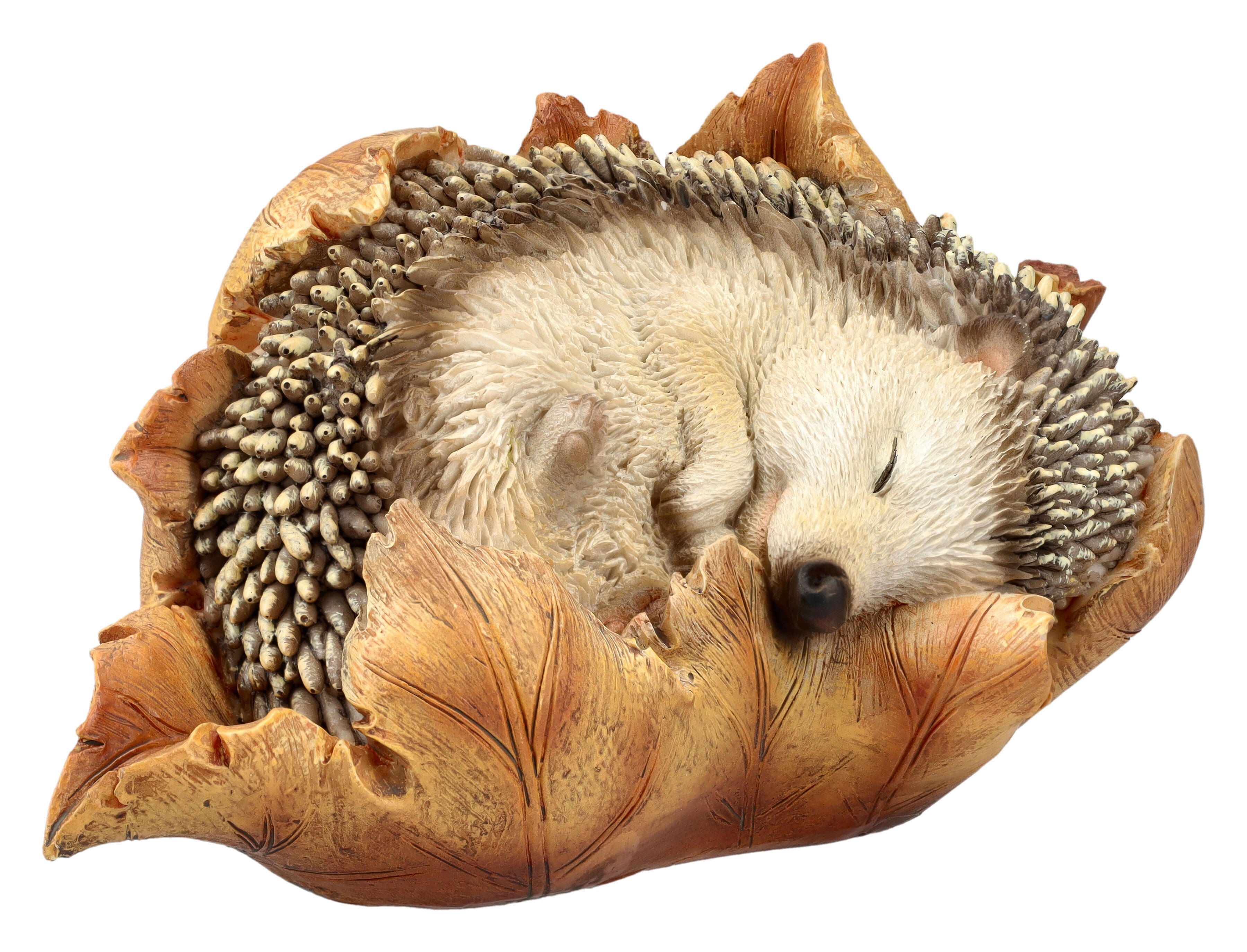 Gartenfigur Gartenfigur - Igel kuschelt sich in Blatt - Dekofigur Tierfigur Deko