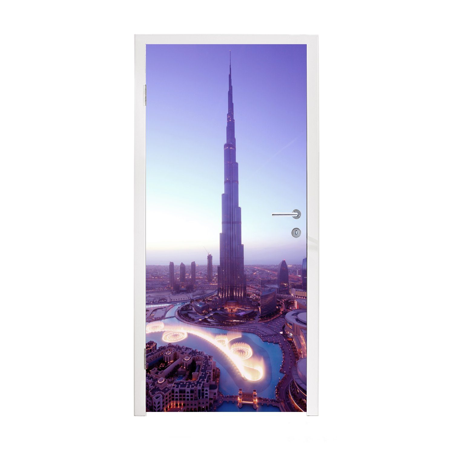 MuchoWow Türtapete Die helle Sonne scheint auf den Burj Khalifa in Dubai, Matt, bedruckt, (1 St), Fototapete für Tür, Türaufkleber, 75x205 cm