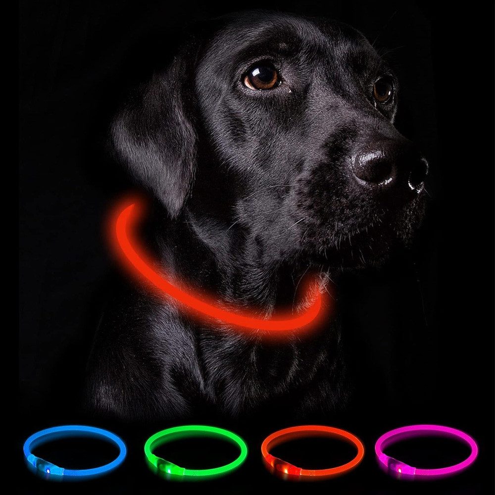 TUWENA Hunde-Halsband Leuchthalsband Hund USB Aufladbar, Wasserdicht Hundehalsband Leuchtend, 3 Beleuchtungsmodi, LED Halsband für Kleine, Mittlere und Große Hunde