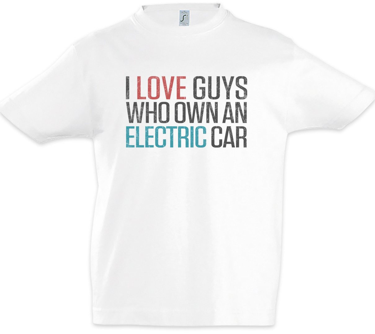 Urban Backwoods Print-Shirt I Love Guys Who Own An Electric Car Kinder T-Shirt Elektroauto Fun BEV (1-tlg) PHEV Plug In Plug-In