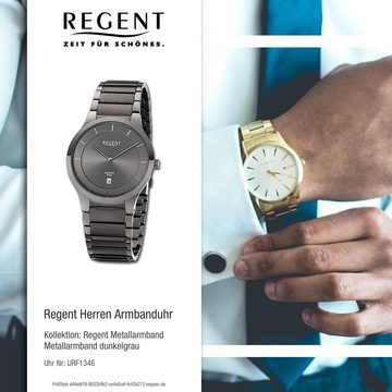 Regent Quarzuhr Regent Herren Armbanduhr Analog, (Analoguhr), Herren Armbanduhr rund, extra groß (ca. 38,5mm), Metallarmband