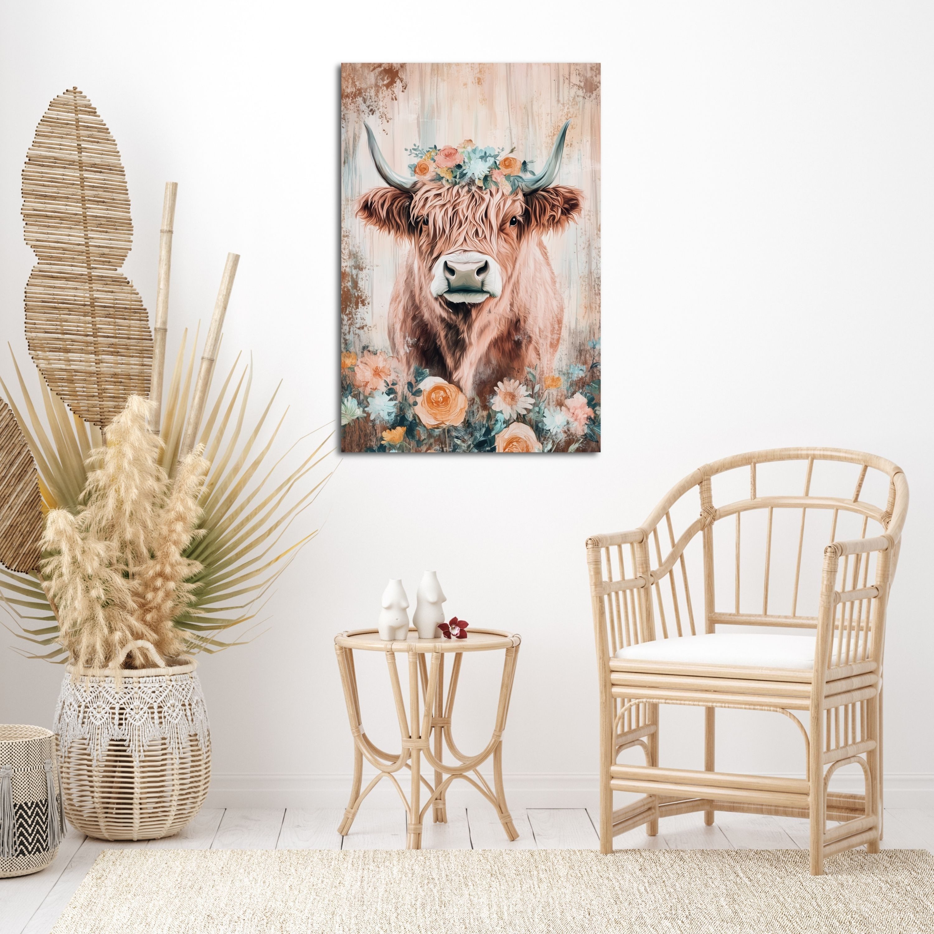 DARO Design Leinwandbild Modern Abstrakt Wandbilder XXL Wandbild Wand Deko Leinwand Bilder, (blumiges Rind - Bild groß Wohnzimmer Schlafzimmer Küche Esszimmer Einteilig Querformat Fotodruck Leinwände Wanddeko Abstrakte Kunst Boho), 30x20cm