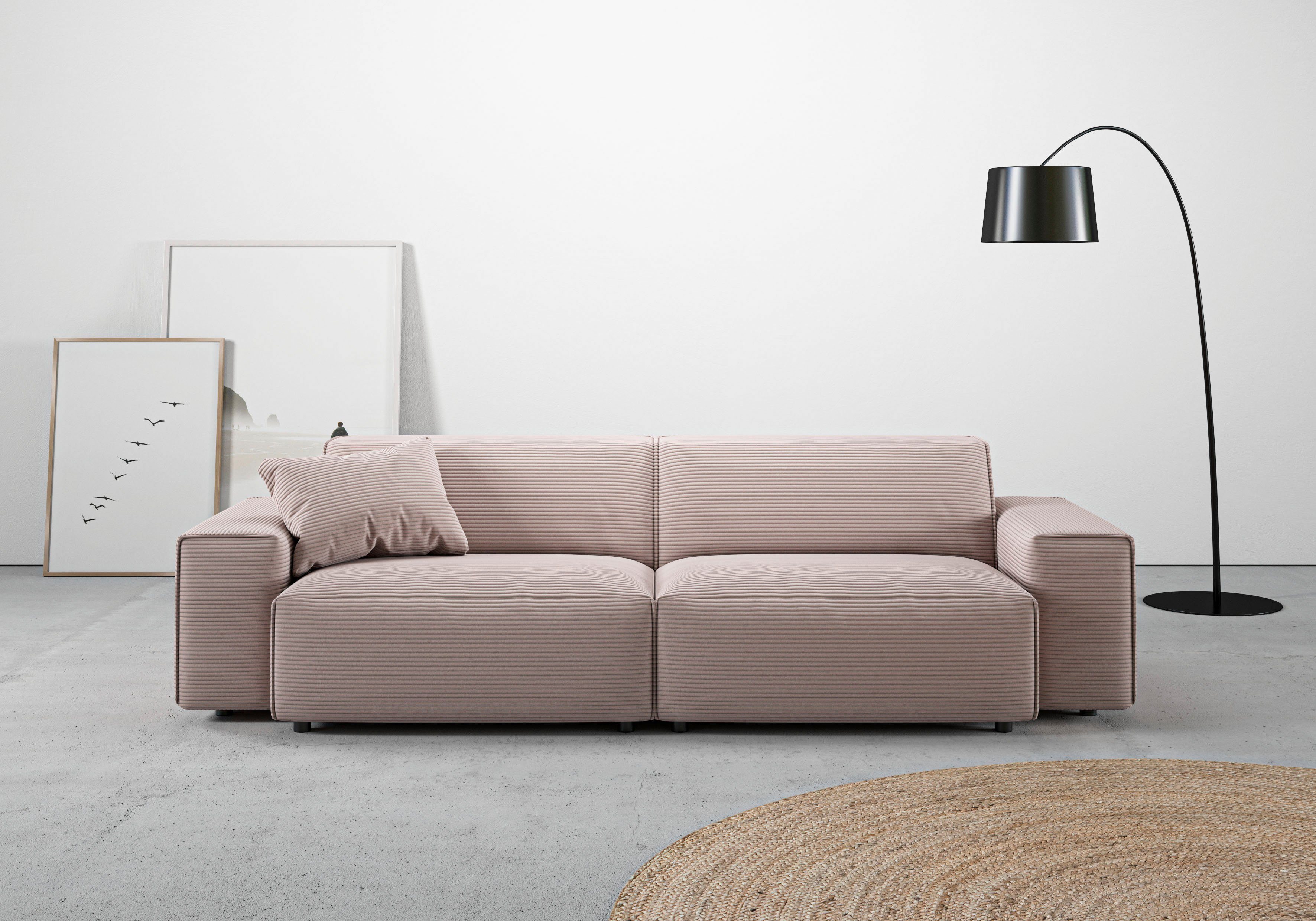 Home affaire Big-Sofa Glimminge auch in Breitcord, Feincord + Easy care-Bezug, besondere Kedernähte Zierkissen