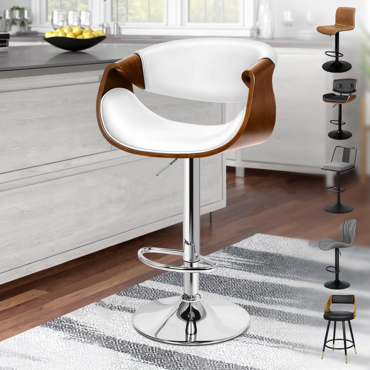 Barhocker Barhocker Verstellbar Drehbar Holzlehne Trice - Weiß Trice Serie