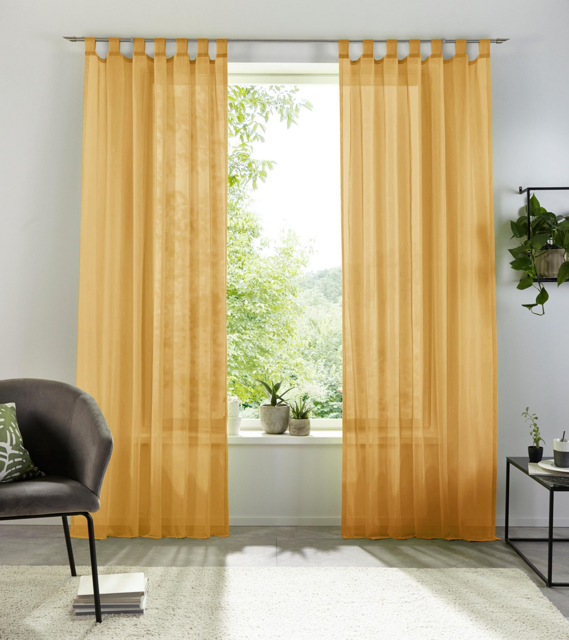 Schlaufen goldfarben XANA, my home, Polyester, Voile, transparent, einfarbig, pflegeleicht transparent, St), Schal, 1 (1 Gardine