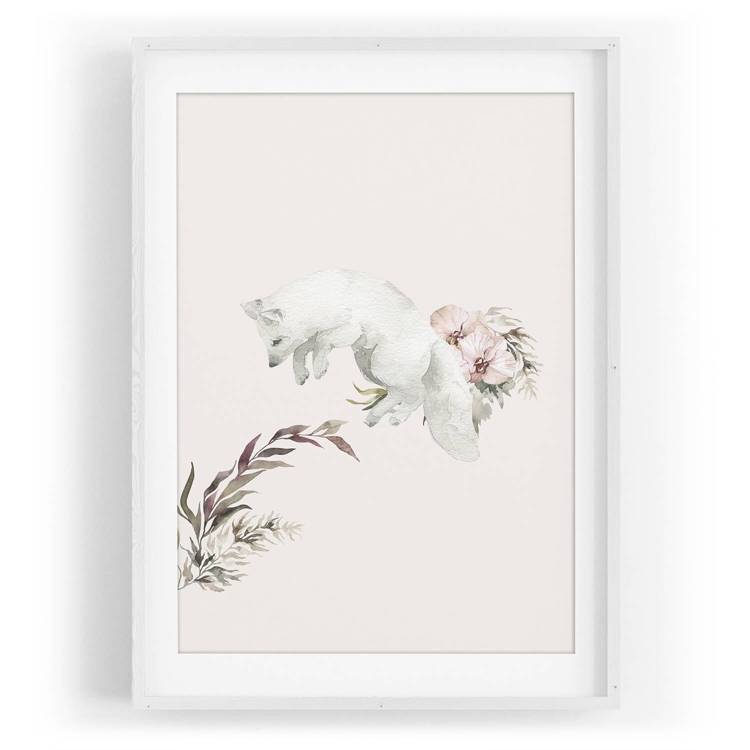 Sinus Art Wandbild Wandbild Tier Motiv Polarfuchs weißer Fuchs Blumen Wasserfarben. € 35,00