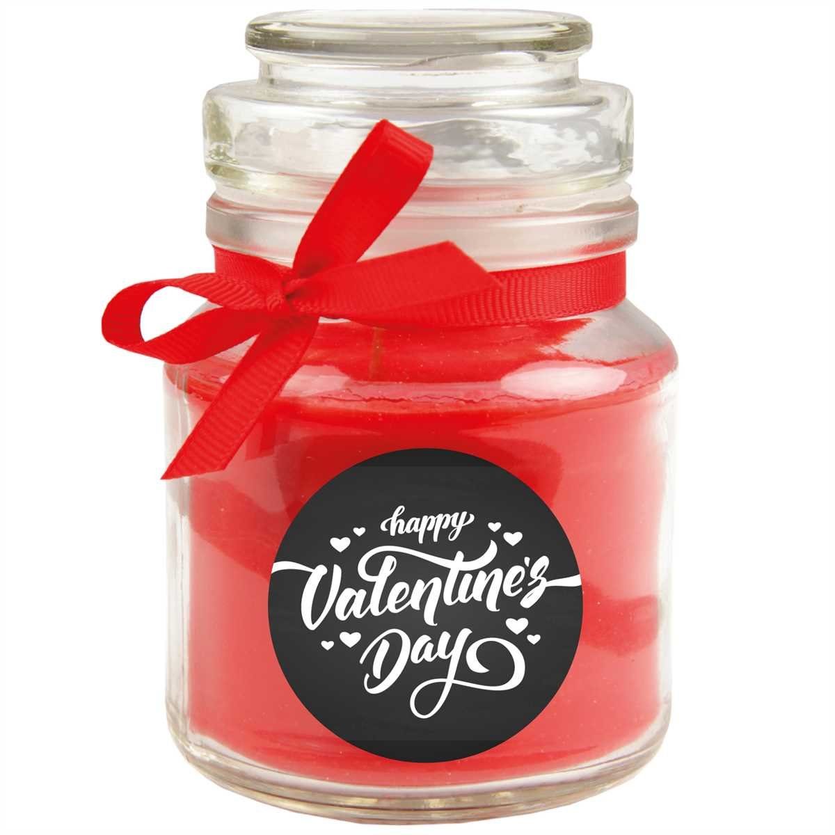 HS Candle Duftkerze (1-tlg), Valentinstag Geschenk - Kerze im Bonbon Glas mit Valentinstagsmotiven