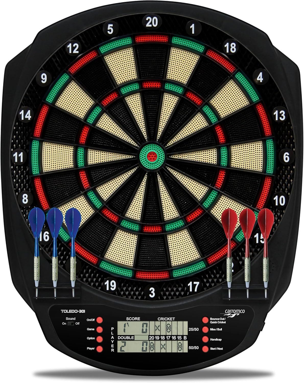 Carromco Zielscheibe TOLEDO-301 elektronisches Dartboard - Dartscheibe mit LCD Display, 43 Spiele & 320 Variationen