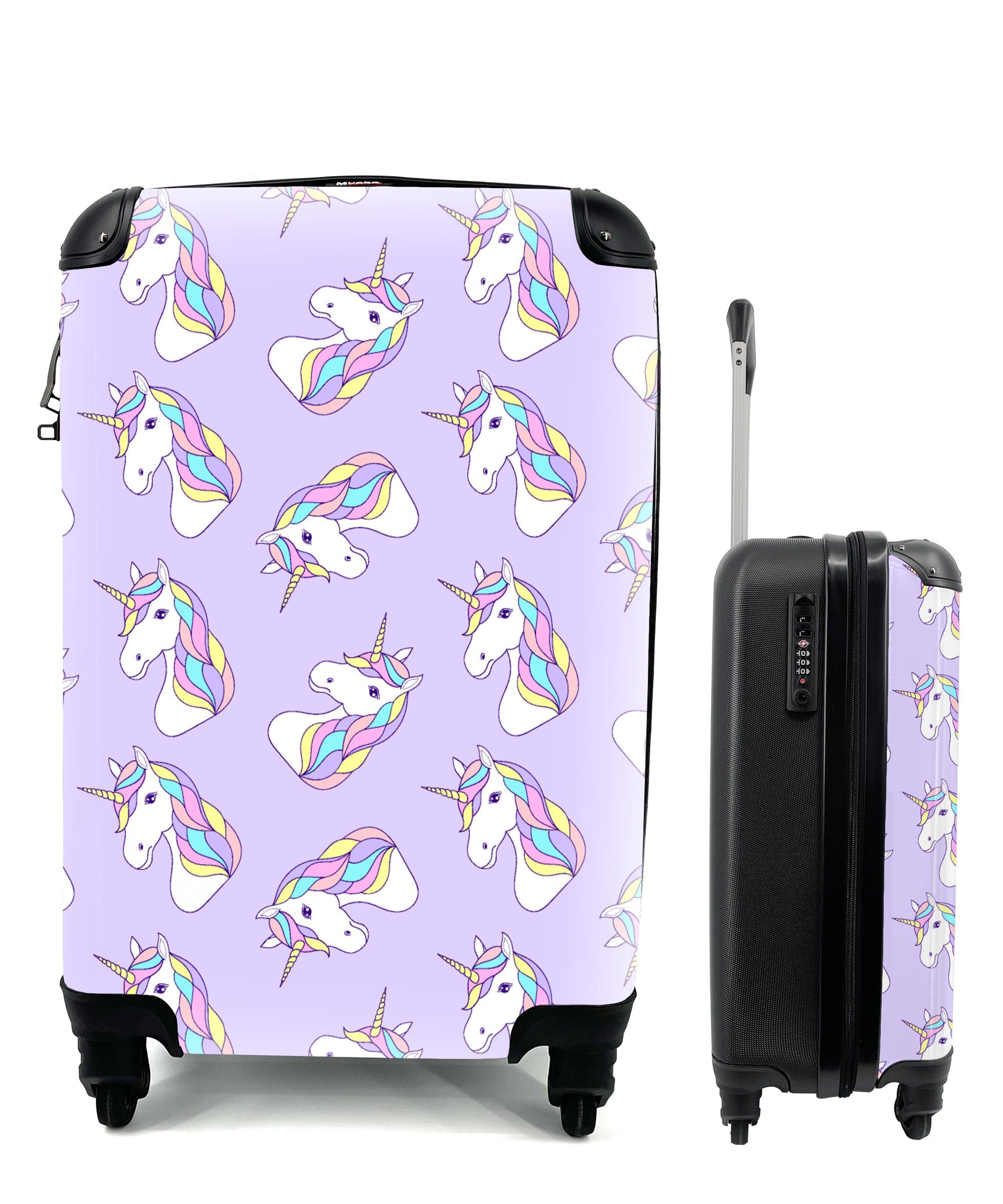 Muster, - rollen, Handgepäck Einhorn Pastell Trolley, Handgepäckkoffer MuchoWow 4 Reisekoffer Reisetasche Ferien, - mit Rollen, für