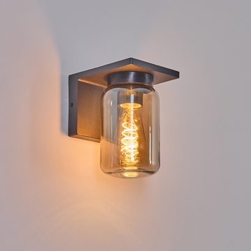 hofstein Außen-Wandleuchte moderne Wandlampe aus Metall/Glas in Anthrazit/Rauchfarben, ohne Leuchtmittel, Wandleuchte m. Ersatzglas,Außenleuchte, 1xE27, ohne Leuchtmittel, IP44