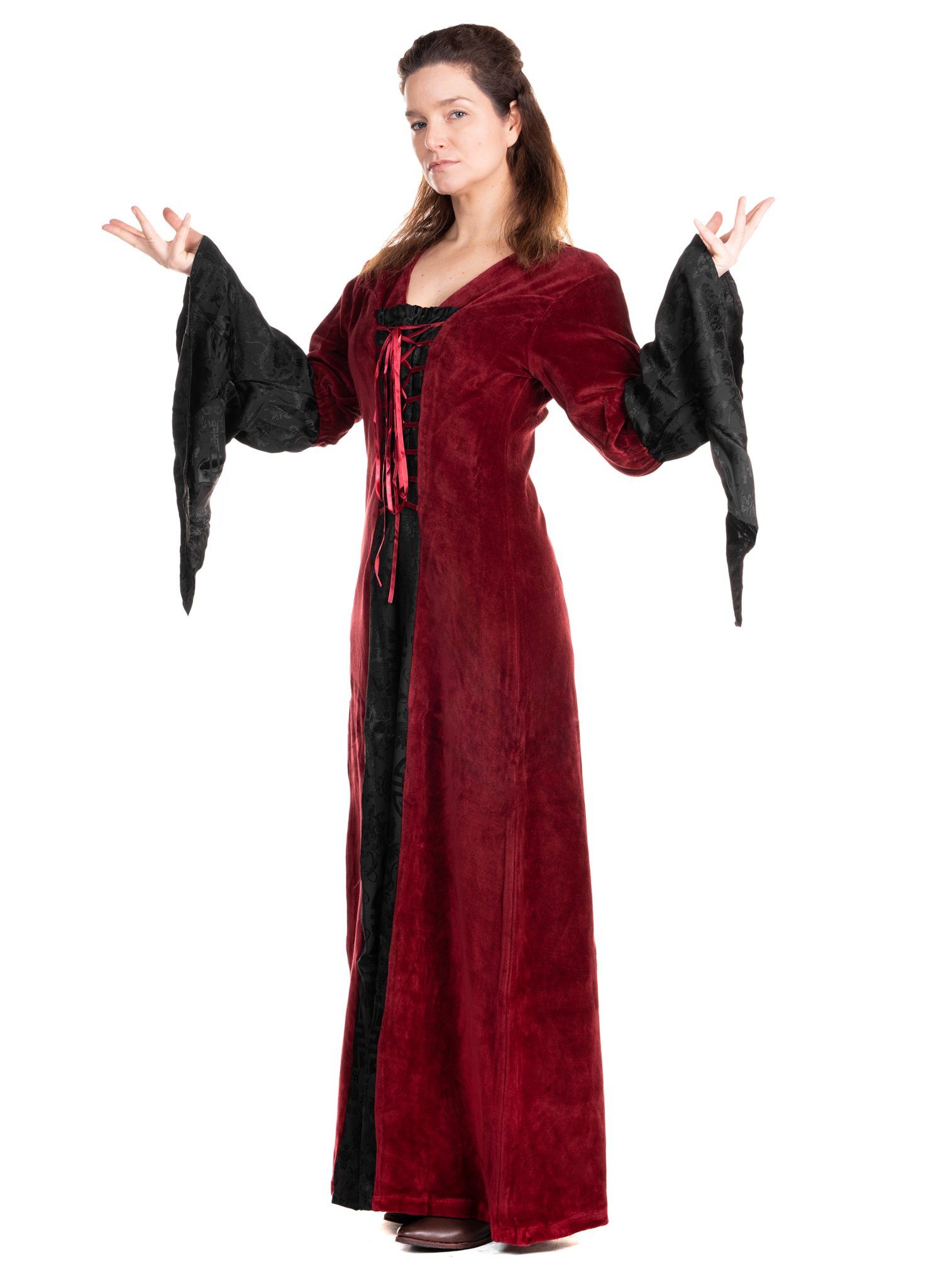 Metamorph Hexen-Kostüm Magierin Samtkleid rot-schwarz, Hochwertige und authentische Mittelalterkleidung zu unschlagbar günst