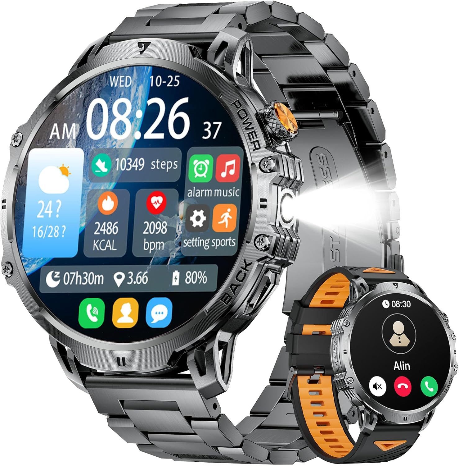 Lige EF13-D Smartwatch (4,6 cm, android ios), Herren Smartwatch 1.85 Zoll HD Display, Telefonfunktion, Fitness