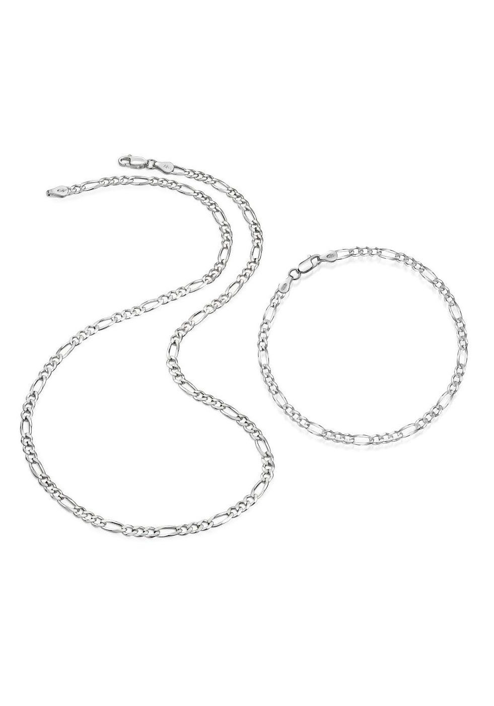 2-tlg) Silber Halskette Schmuckset Schmuck Multipack Armkette Geschenk Figarokette 925 Firetti (Set,