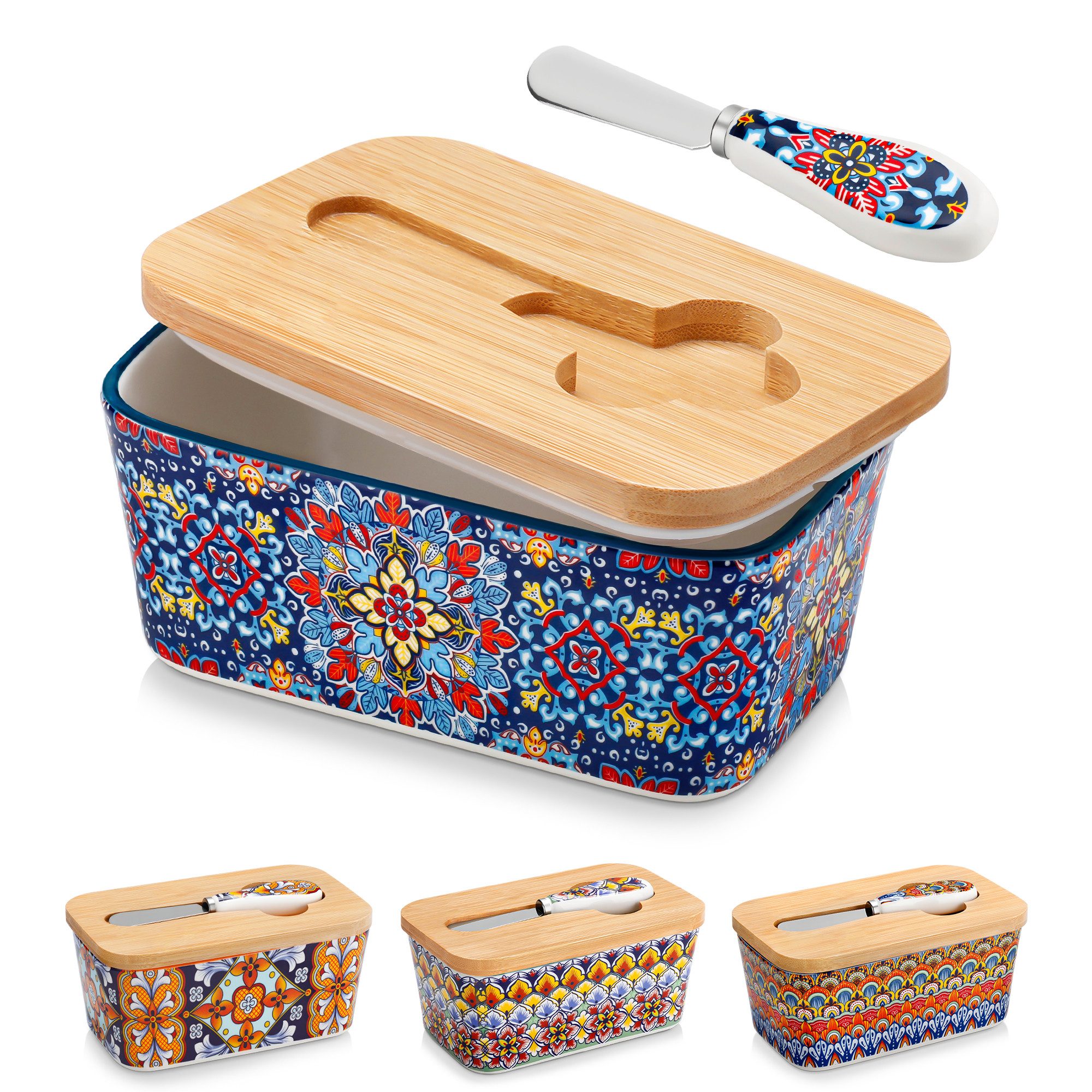 vancasso Butterdose Porzellan Butterdose mit Deckel, Butterbestreichmesser, Boho-Stil, Porzellan, (Set, 1-tlg)