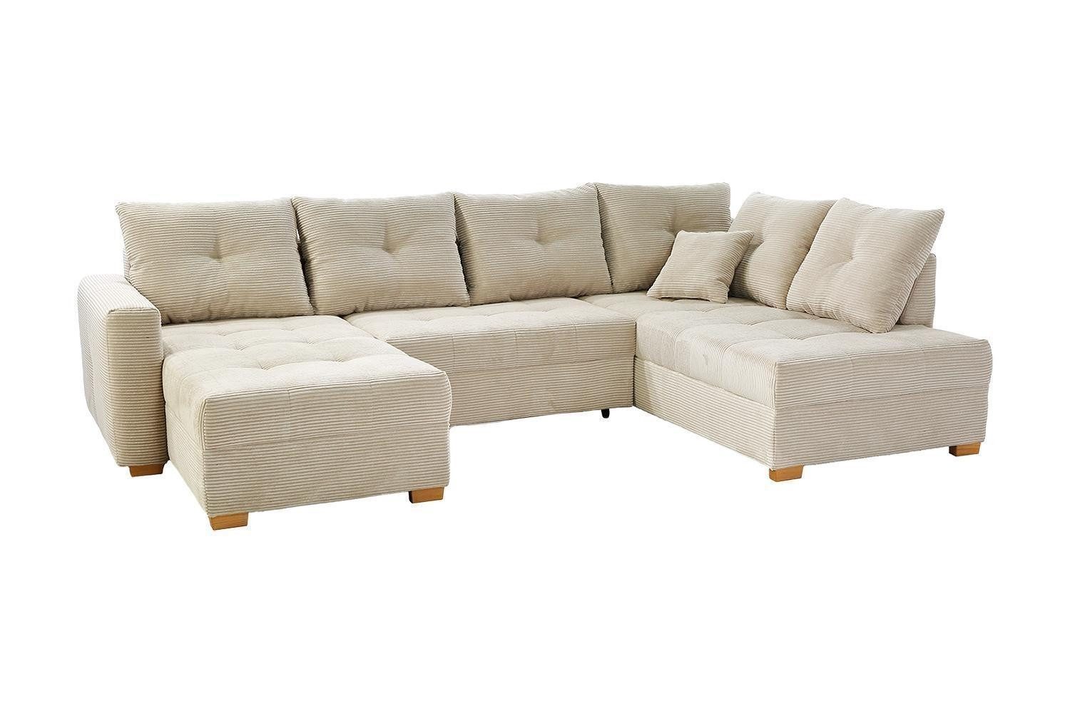 Jockenhöfer Gruppe Wohnlandschaft ABBY, Beige, Cord, Bettkasten, Gästebettfunktion, mit Kissen, B 313 x H 89 x T 200 cm