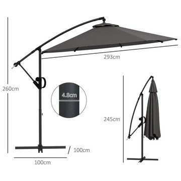 Outsunny Ampelschirm Sonnenschirm mit Kurbel, Neigung und 8 Rippen, LxB: 293x293 cm, Balkonschirm, Marketschirm, für Außenpool, Garten, Balkon, Grau