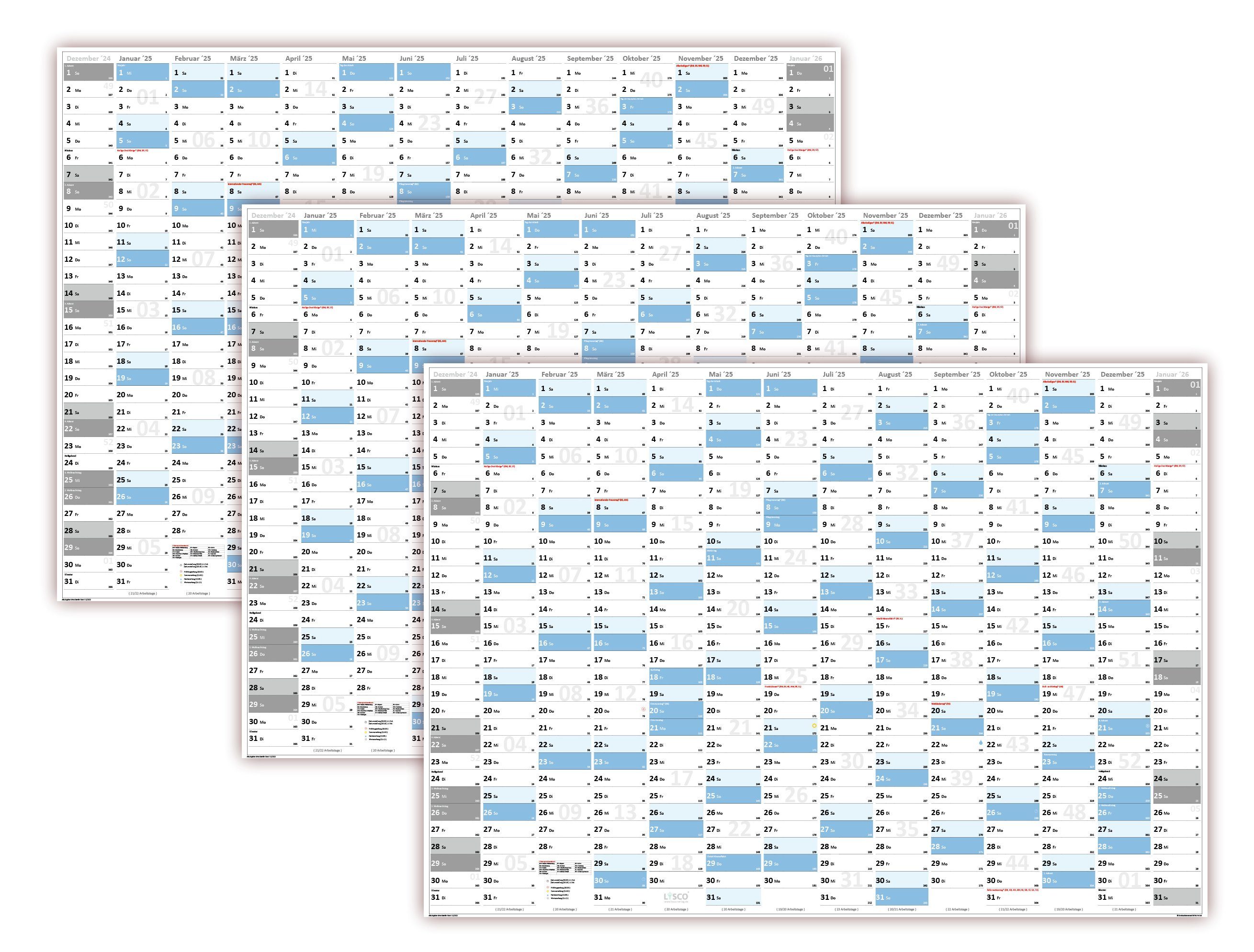 LYSCO Wandkalender XXL Wandplaner DIN A0 / DIN A1 2025 Classic2 Kalender gerollt