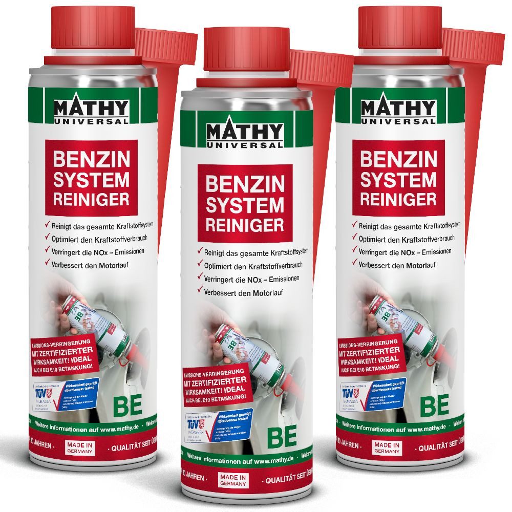 MATHY Benzin-Stabilisator MATHY-BE Benzin-Systemreiniger 3 x 250 ml, 0,75 l, (3-St) Reinigt Ventile