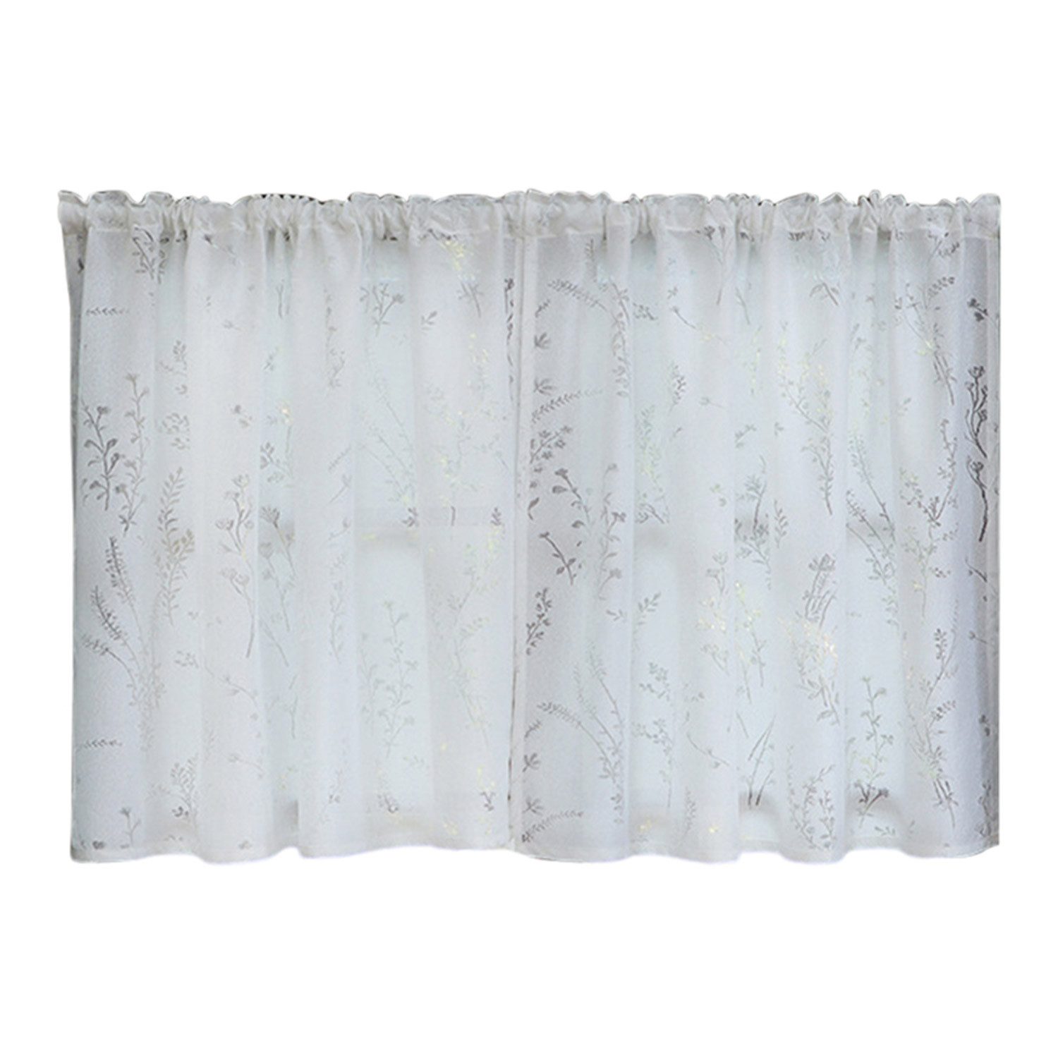 Refttenw Scheibengardine Blumen Scheibengardinen Kurzgardine (2 St), Stangendurchzug, halbtransparent, 2er Set 90 B x 100 H (cm)