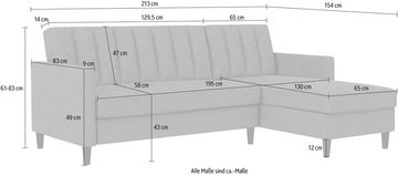 Dorel Home Ecksofa Celine, L-Form, mit Bett-Funktion und Stauraum. Recamiere beidseitig montierbar