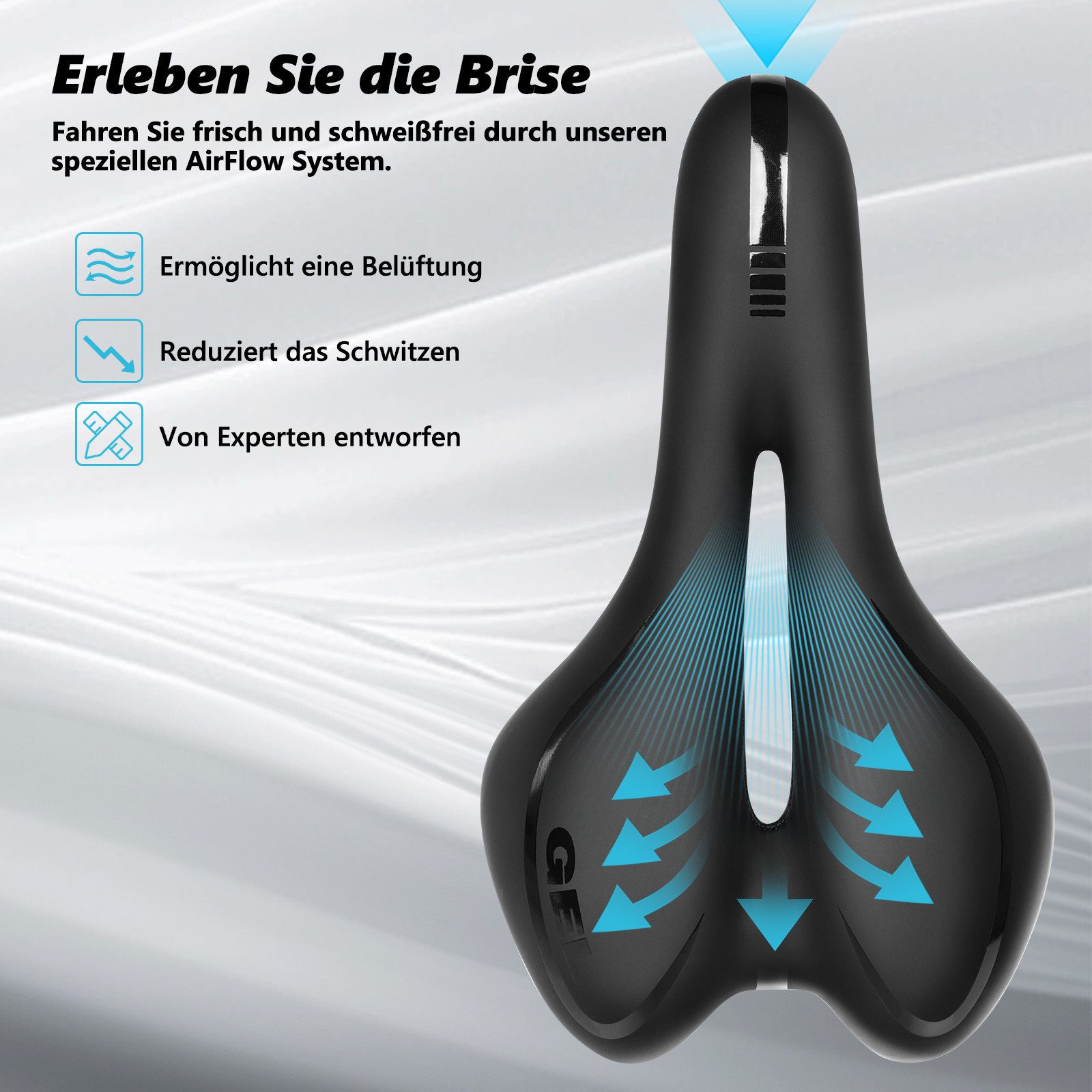 Fofile Fahrradsattel Ergonomisch Bequem – Komfort-MTB-Sattel mit Gel, Aussparung für Druckentlastung, atmungsaktiv, schmerzfreies Radfahren – Bild 5 von 5