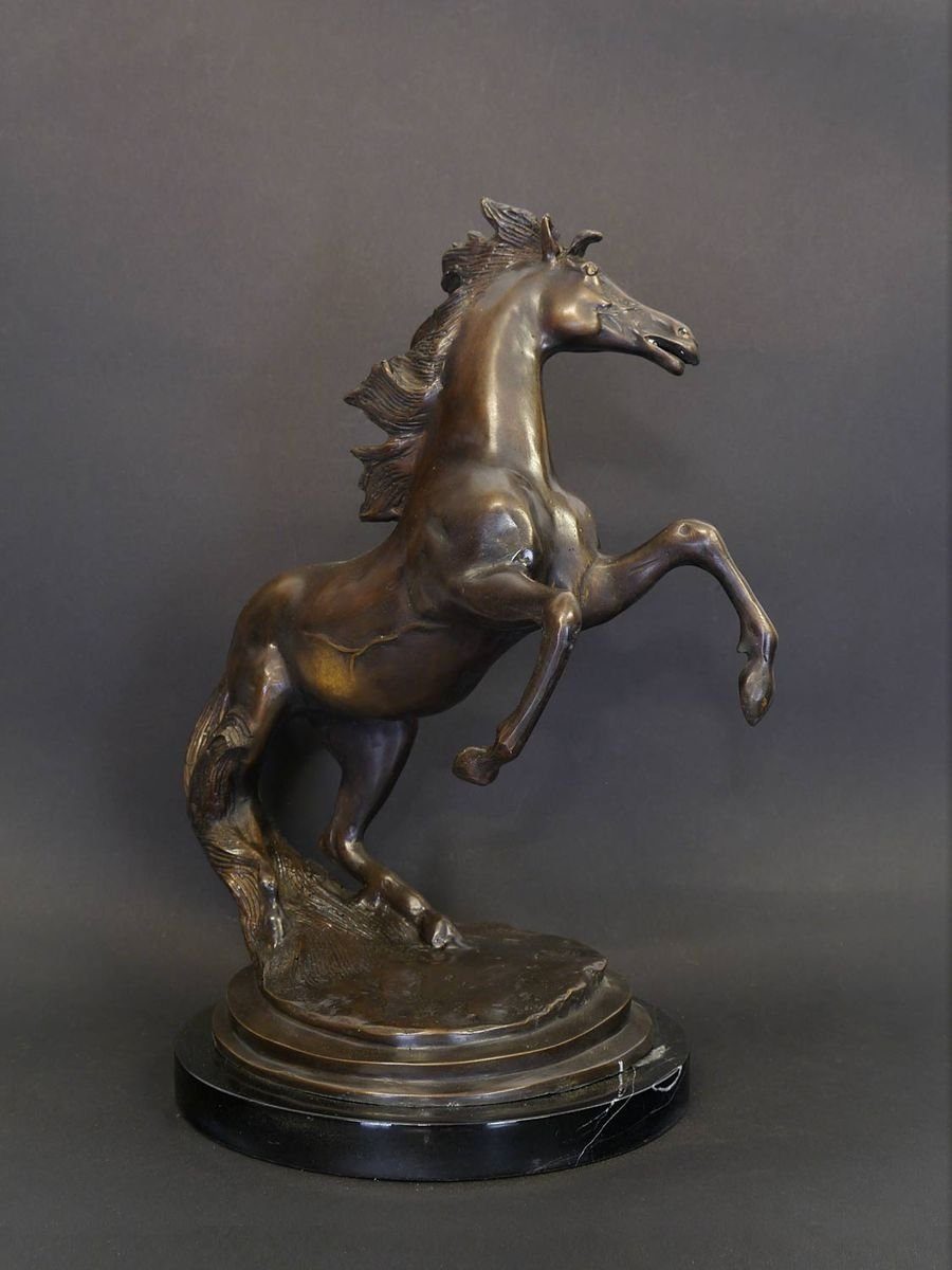 Bronze Marmorsockel Skulptur Hengst auf Tierfigur Figur Pferd AFG