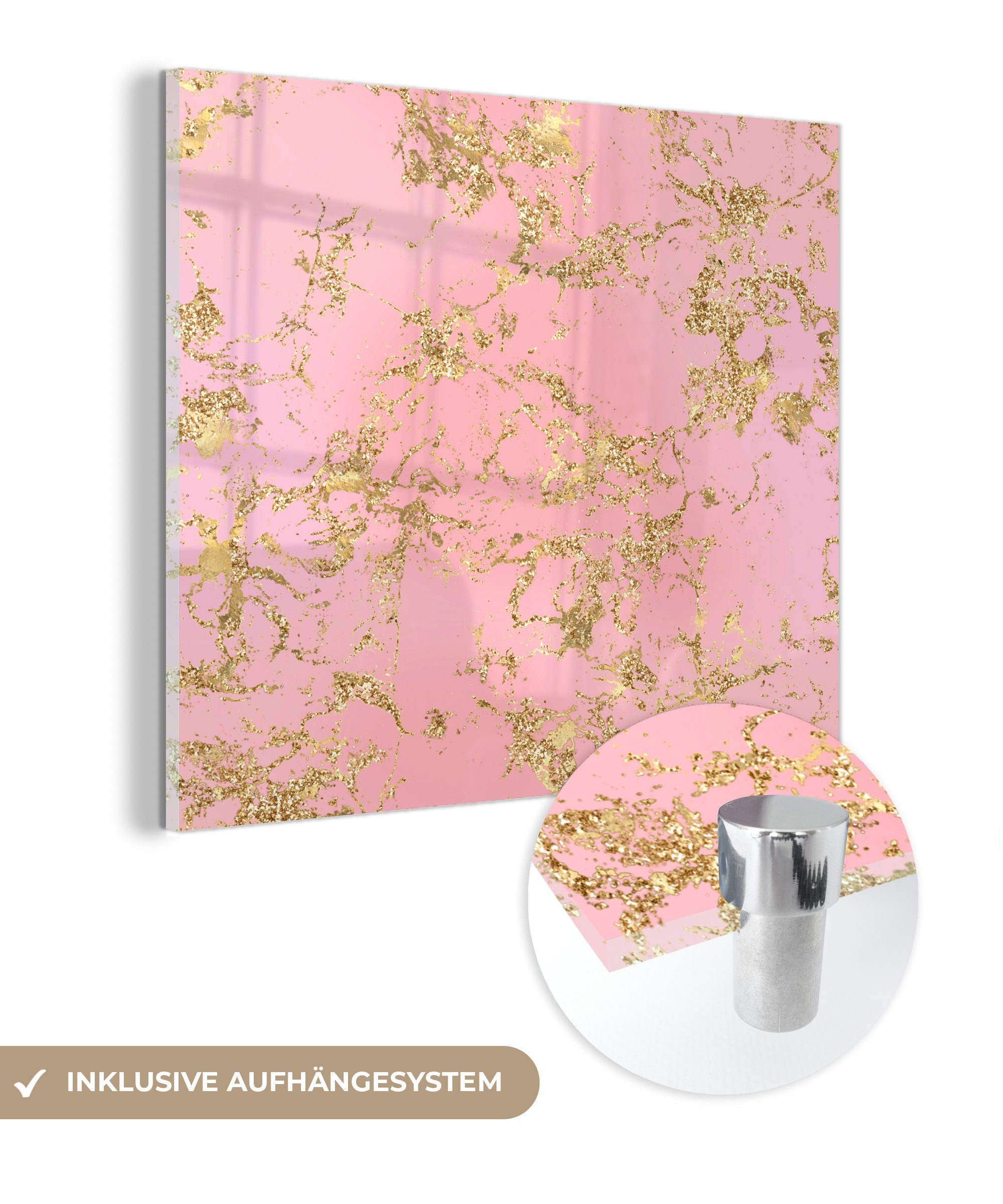 MuchoWow Acrylglasbild rosa-marmorierte-muster-cm-2bd3x1pywhyg8vej-v2, (1 St), Glasbilder - Bilder auf Glas Wandbild - Foto auf Glas - Wanddekoration