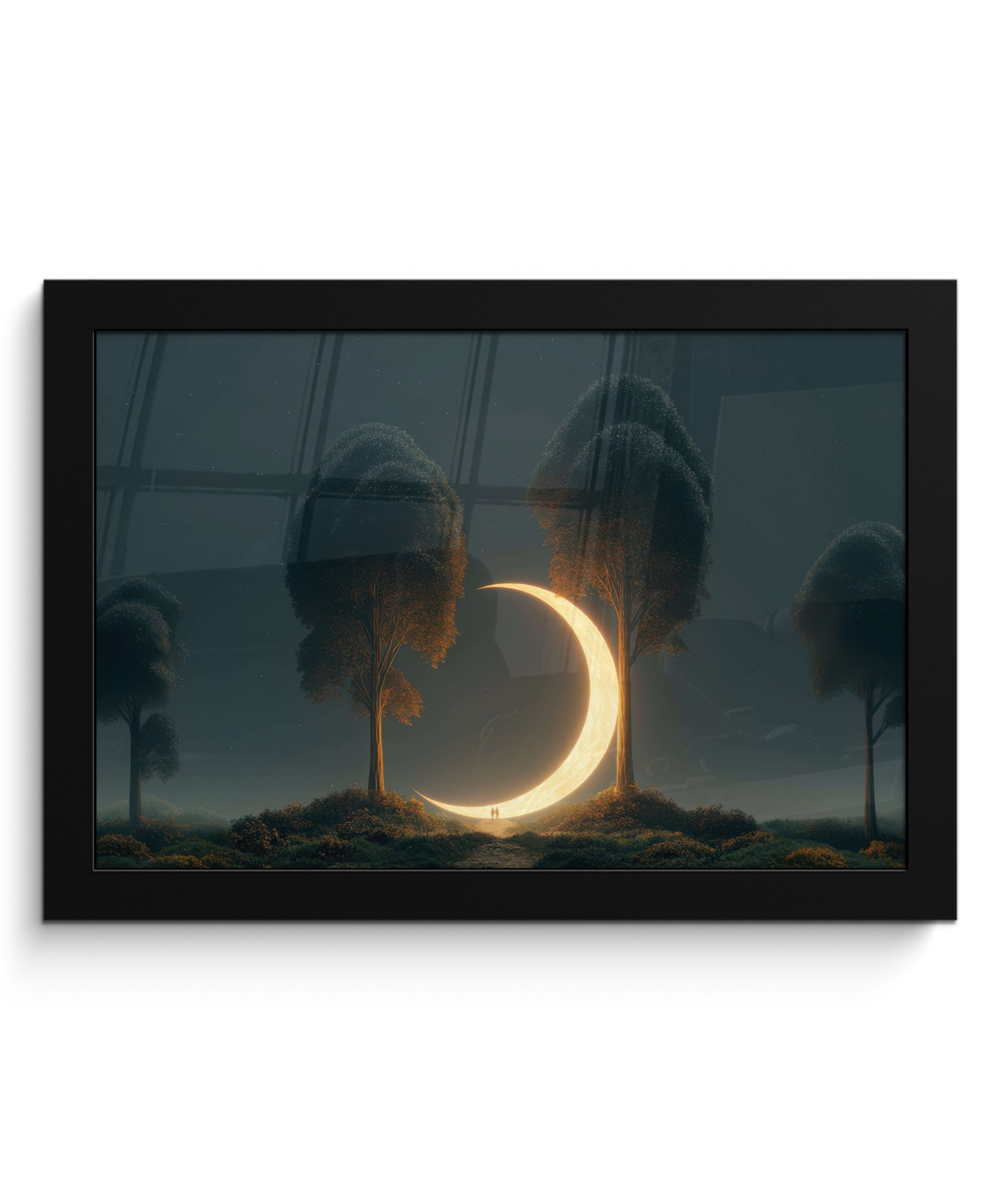 MuchoWow Poster Mond - Bäume - Spaziergang, (1 St), Wandbilder, Deko Wohnzimmer Schlafzimmer, 30x20 cm