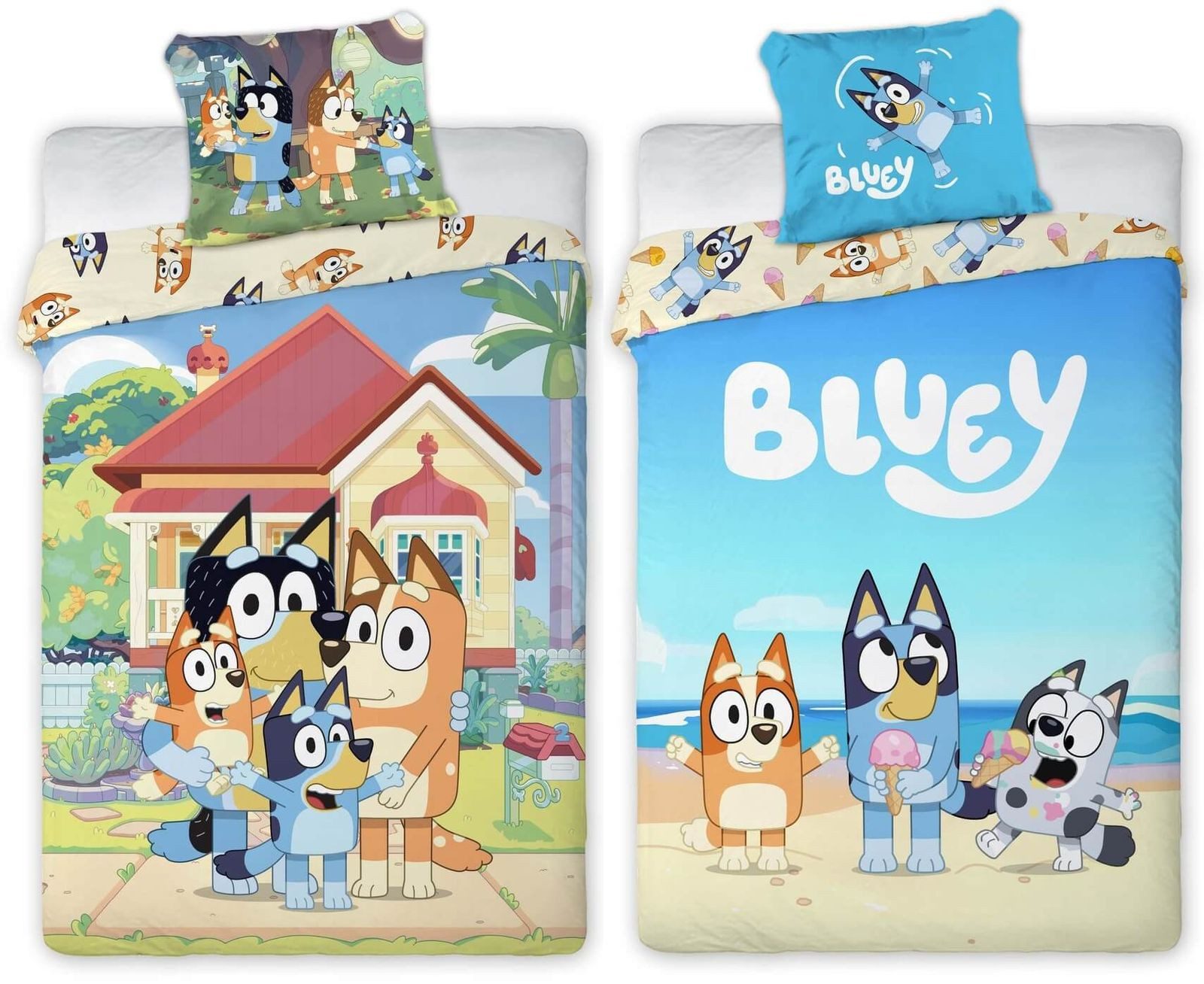 BrandMac Bettwäsche Bluey - 2 x Wende-Bettwäsche-Set im Doppelpack, 135x200 & 80x80, Baumwolle, 100% Baumwolle