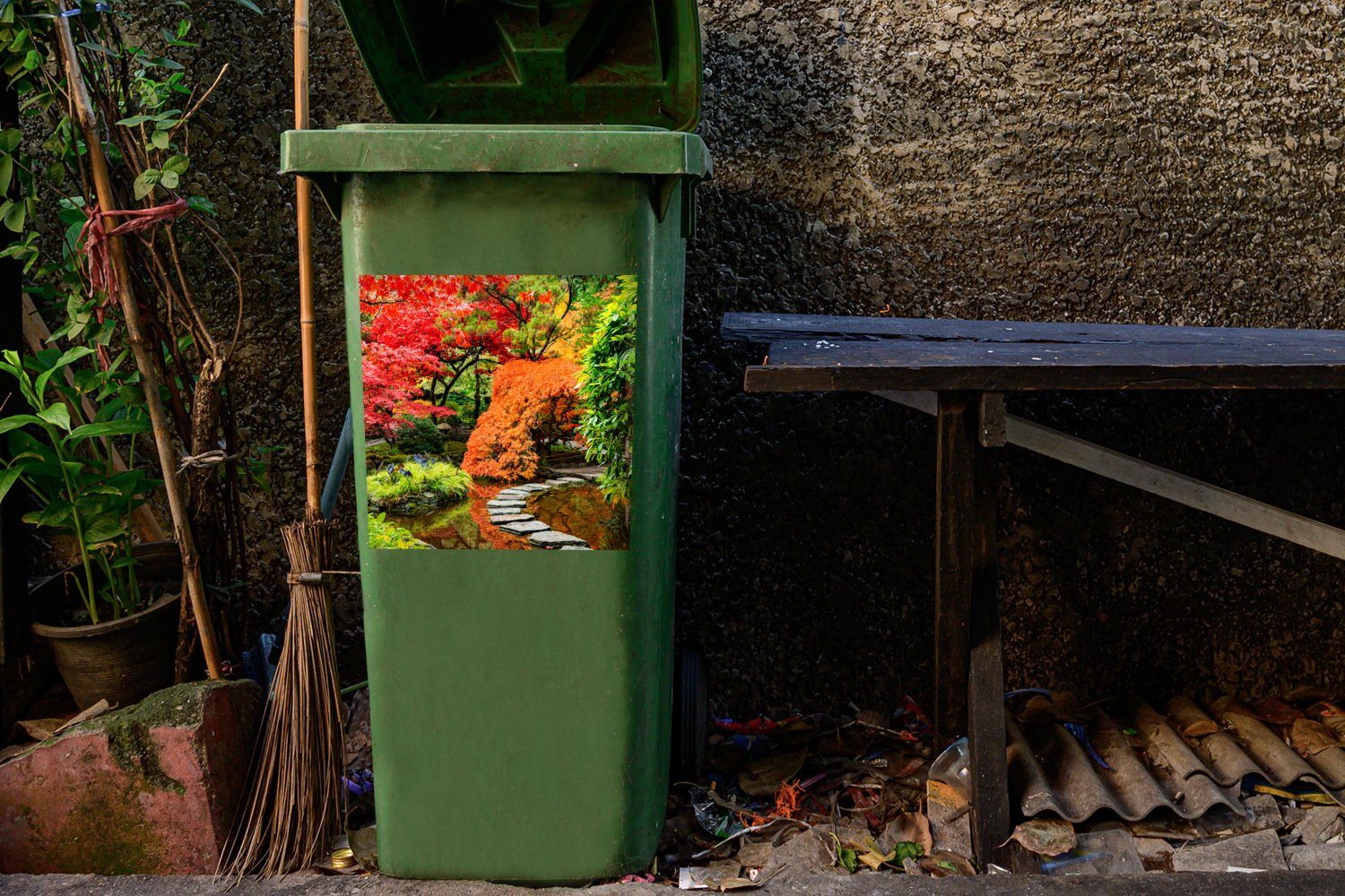 Steine Mülleimer-aufkleber, Mülltonne, - - Japanisch (1 Sticker, Wandsticker Natur St), - Abfalbehälter Container, MuchoWow - Bäume Weg