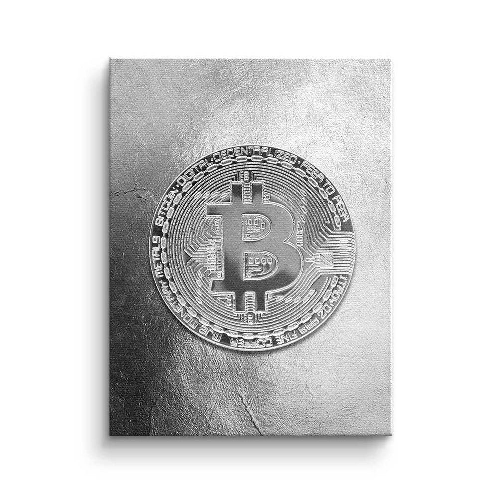 DOTCOMCANVAS® Leinwandbild, Premium Leinwandbild - Crypto - Silber Bitcoin - Trading - Motivation ohne Rahmen
