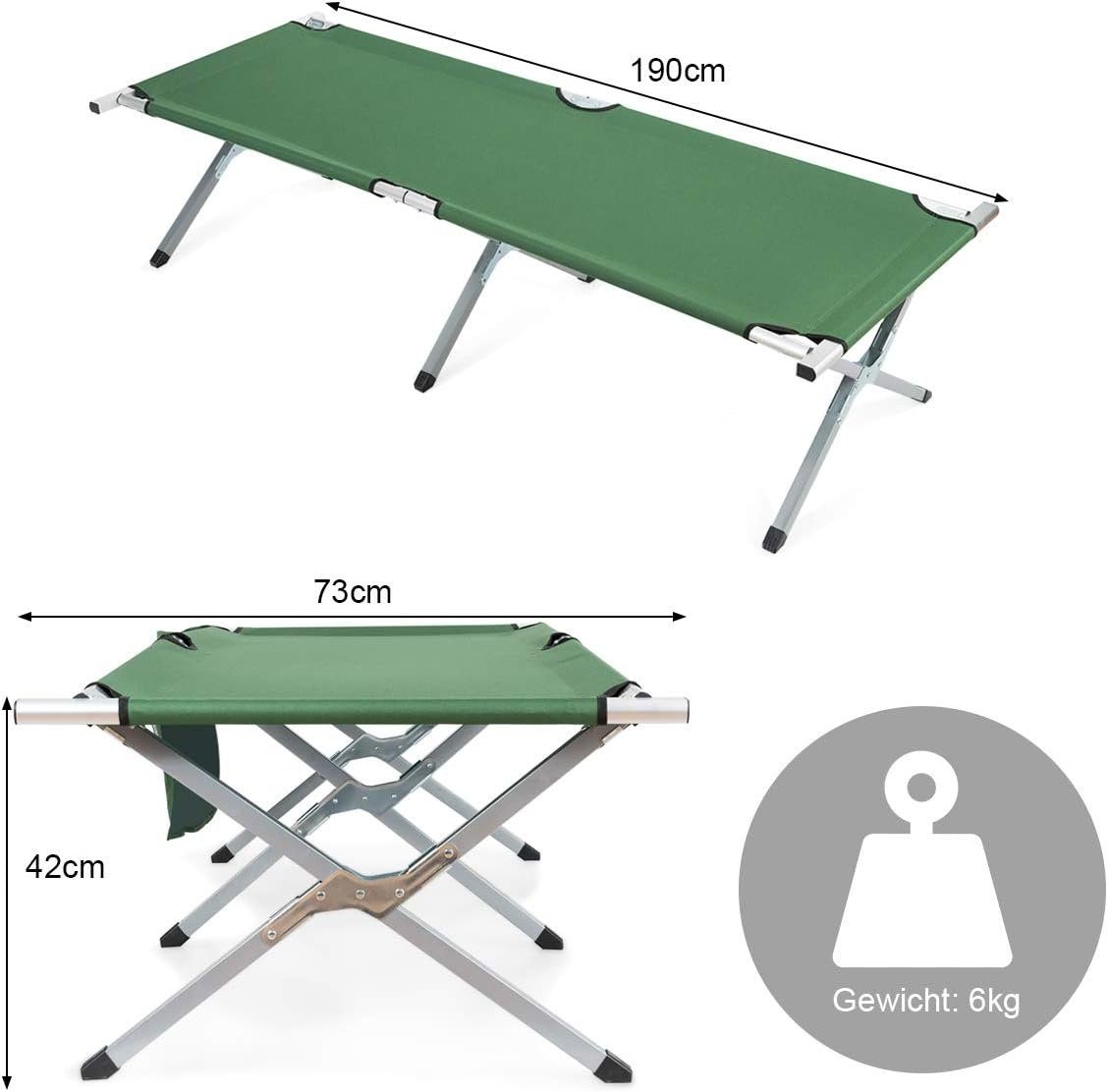 KOMFOTTEU Campingliege cm belastbar Feldbett grün 130 bis 190x73 kg