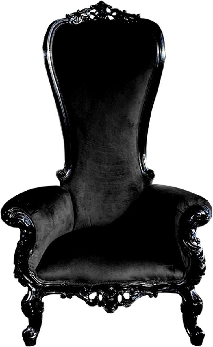 Casa Padrino Sessel Luxus Barock Thron Sessel Schwarz / Schwarz - Riesensessel - Thron Stuhl - Luxus Ausführung mit hoher Rückenlehne / Eigenes Wappenlogo möglich