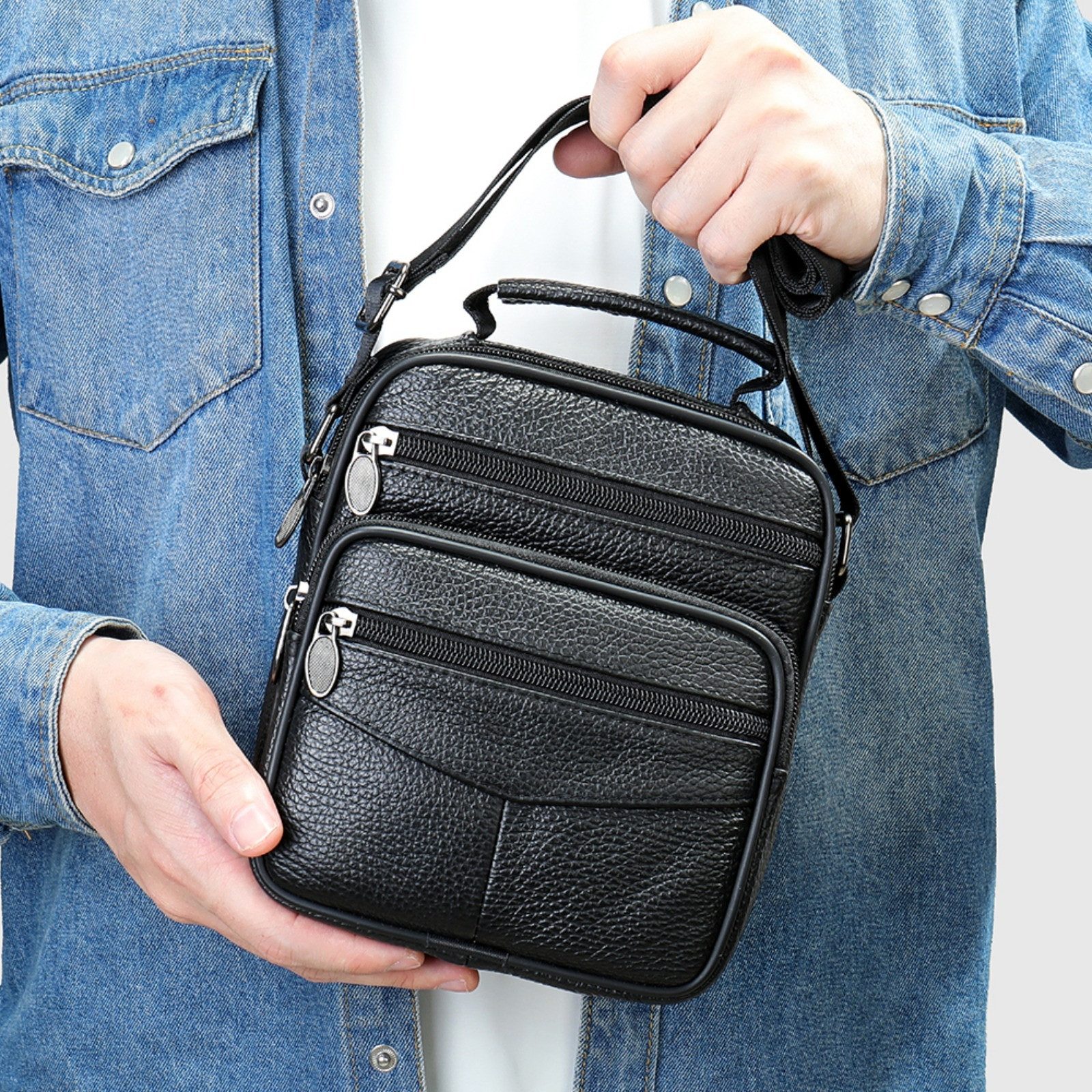 YUBRO-STUDIO Messenger Bag Herren Umhängetasche Leder günstig online kaufen