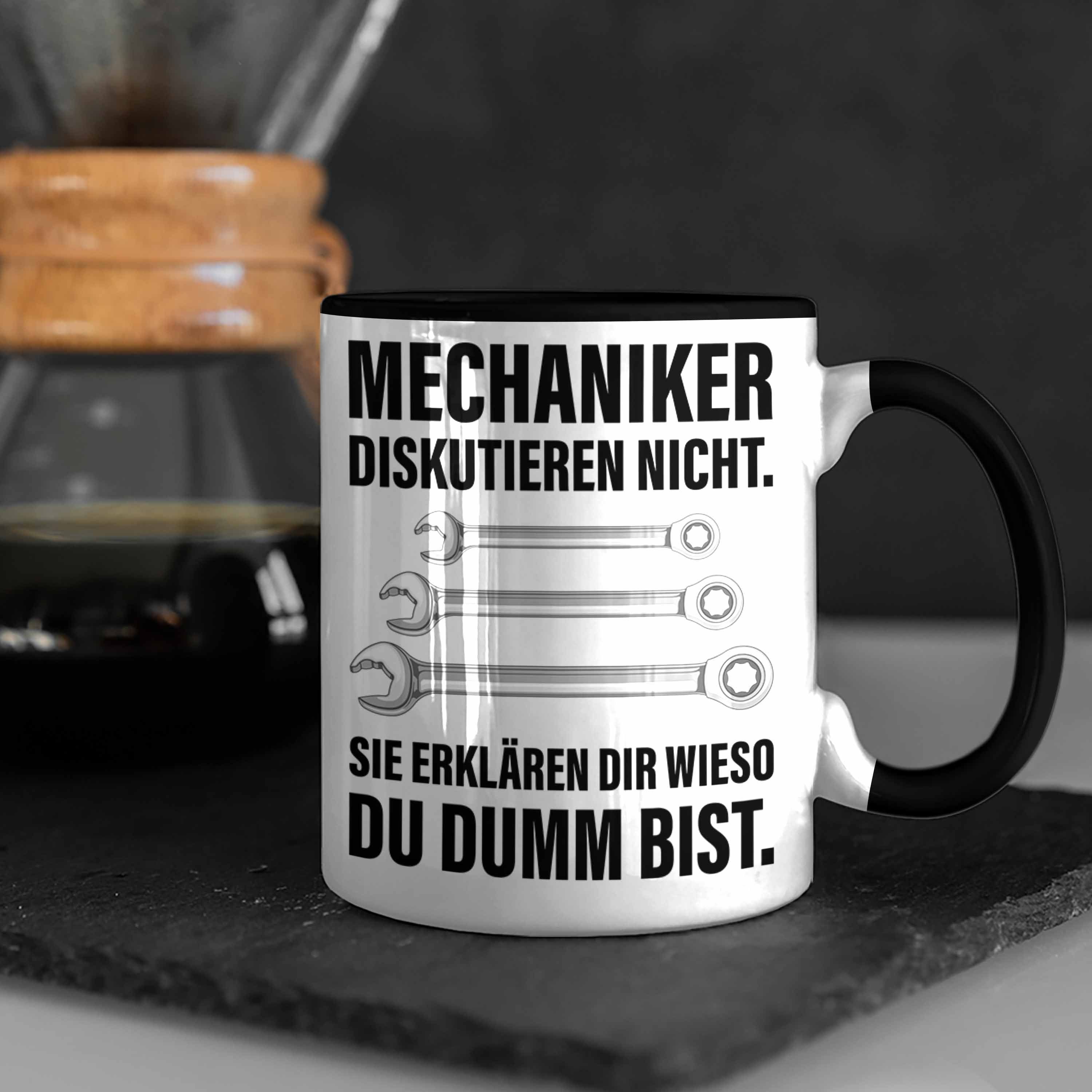 Trendation Schwarz KFZ - Geschenk Mechatroniker Tasse Tasse Werkstatt Lustig Automechaniker Mechaniker Trendation Tasse