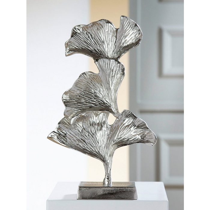 GILDE Dekoobjekt Skulptur Ginkgo silber (1 St) Höhe 40 cm aus Metall Wohnzimmer VG9904