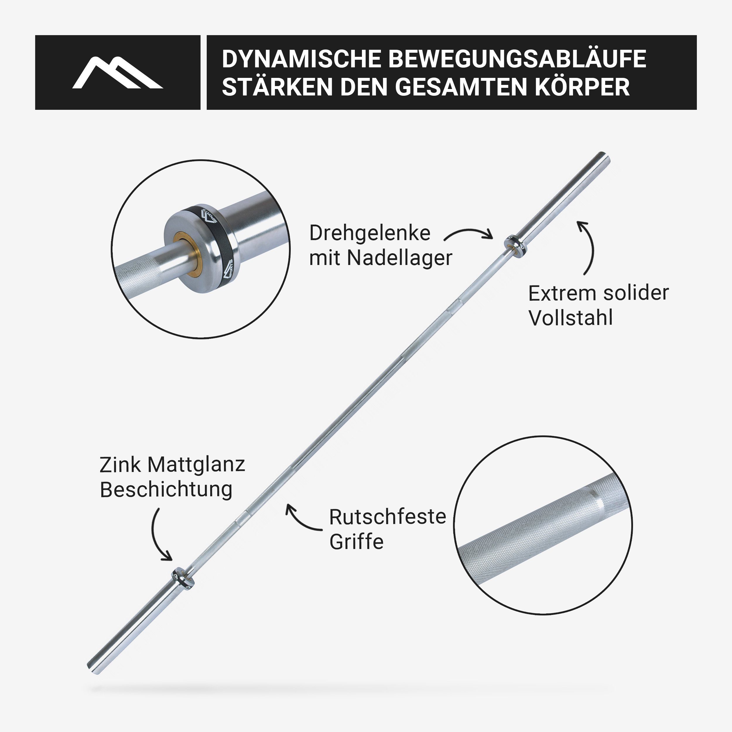 MSports® Olympiastange Langhantelstange Olympia Langhantel Kugelgelagert mm - + 50 Verschluss