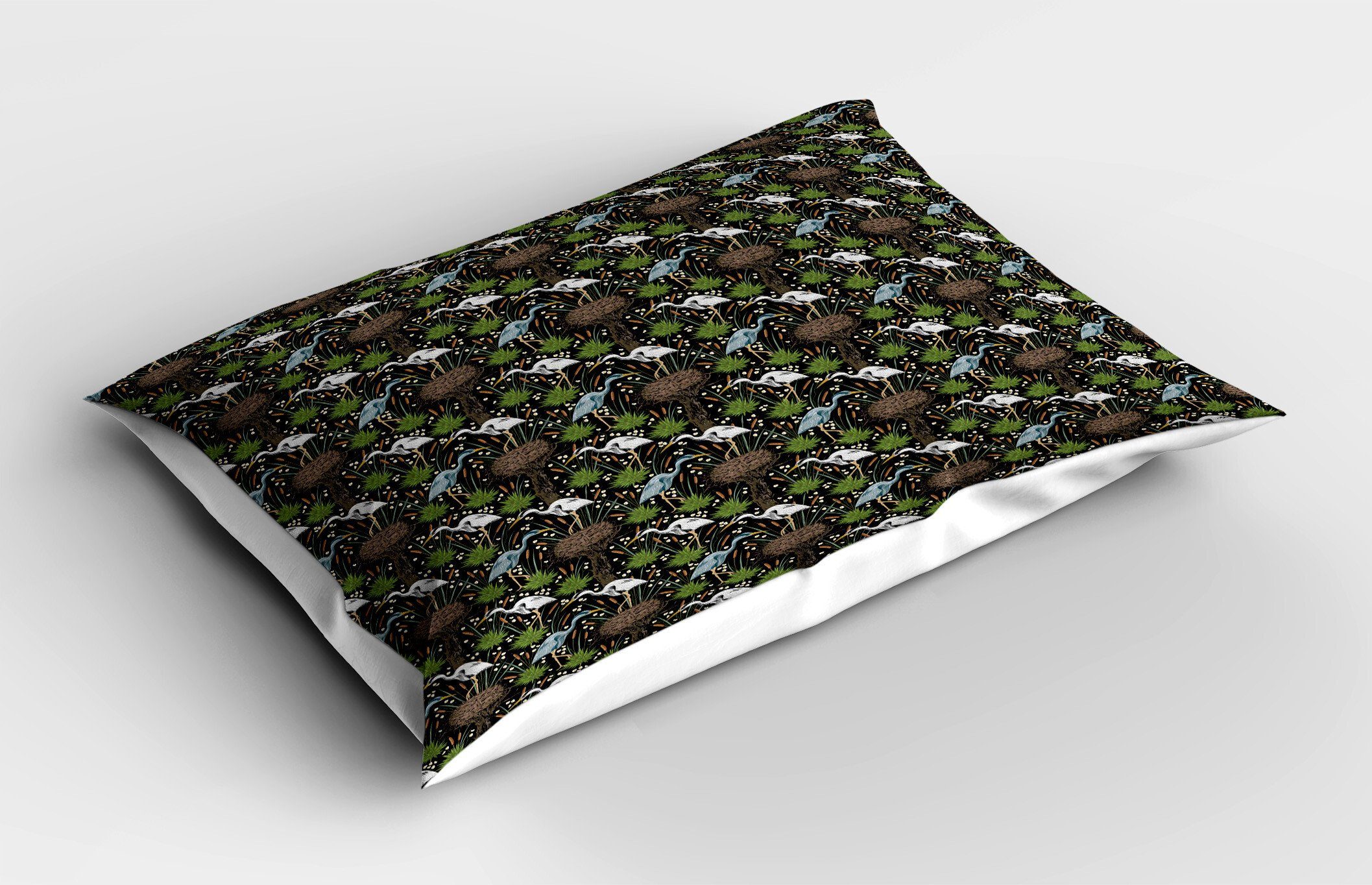 Tierwelt (1 Gedruckter Kissenbezüge Stück), Reiher-Vogel-Sumpfpflanzen Size Queen Dekorativer Kopfkissenbezug, Abakuhaus