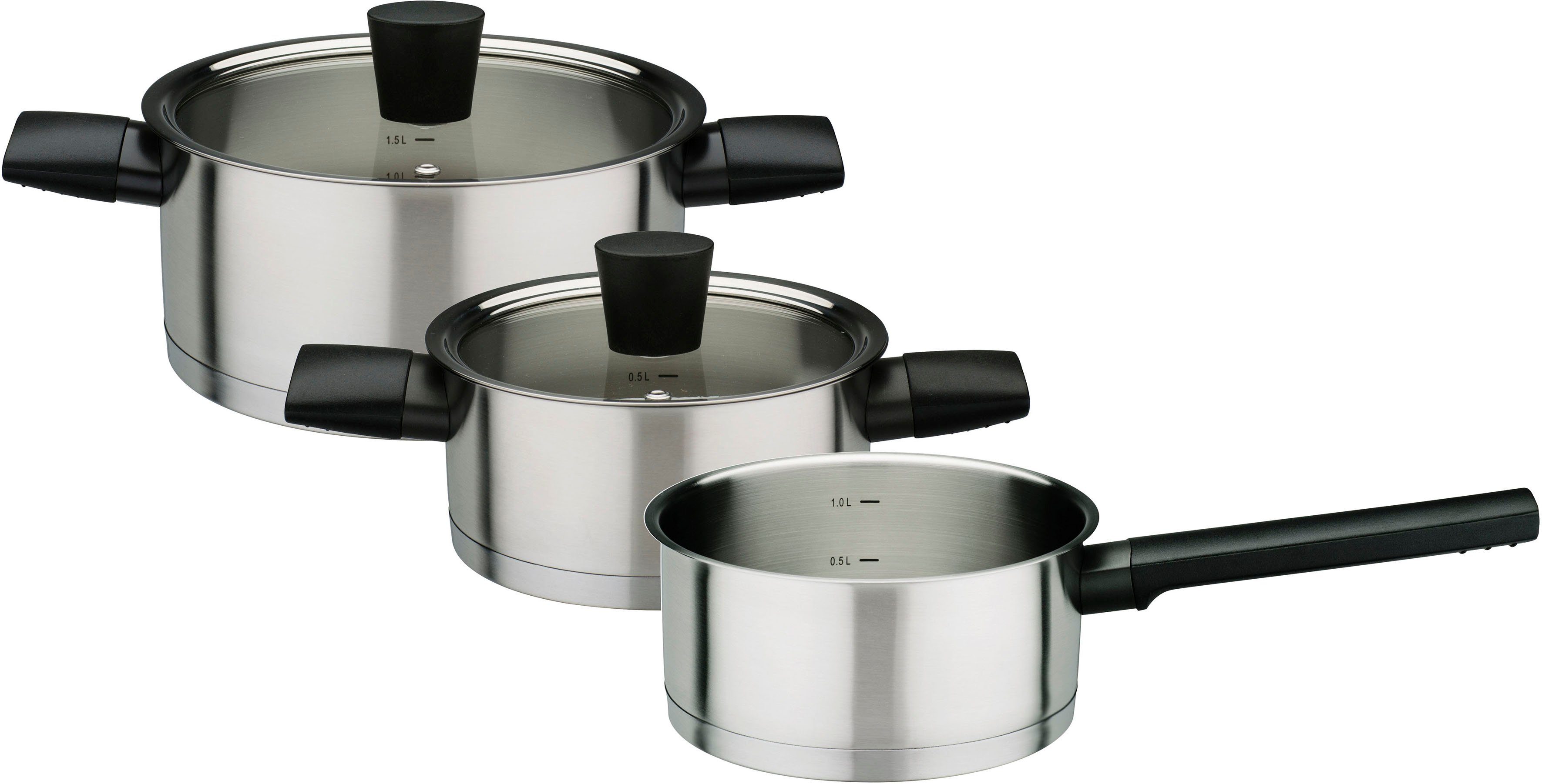 GSW Topf-Set Novero, Edelstahl 18/8 (Set, 5-tlg., 1 Kochtopf 16 x H 8,0 cm, 1 Kochtopf 20 x H 10 cm, 1 Kasserolle 16 cm), praktischen Literskala, Induktion