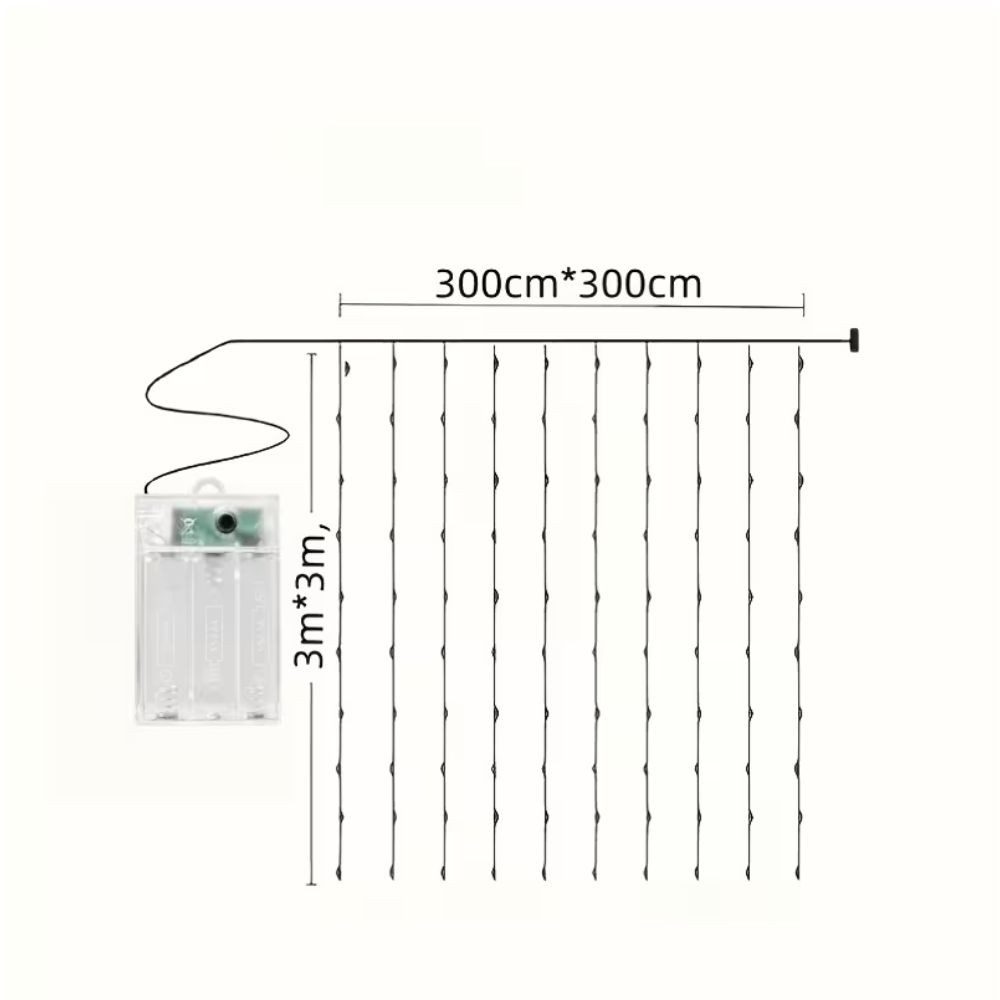 Wrischan LED-Lichtervorhang LED Lichtervorhang 3x3m 300 LEDs Warmweiß mit Fernbedienung 8 Modi, 300 LEDs, 8 Modi, Timer, dimmbar, Fernbedienung, IP65 – Bild 4 von 5