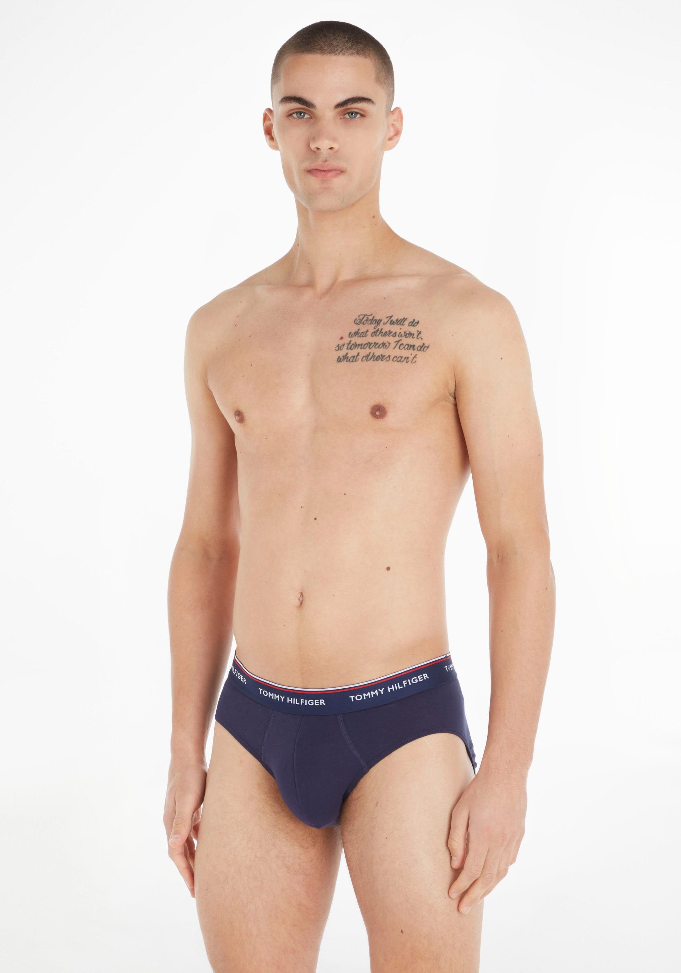 Underwear 3er-Pack) Slip (Packung, Tommy Logo-Elastikbund 3P 3-St., BRIEF Hilfiger mit dunkelblau