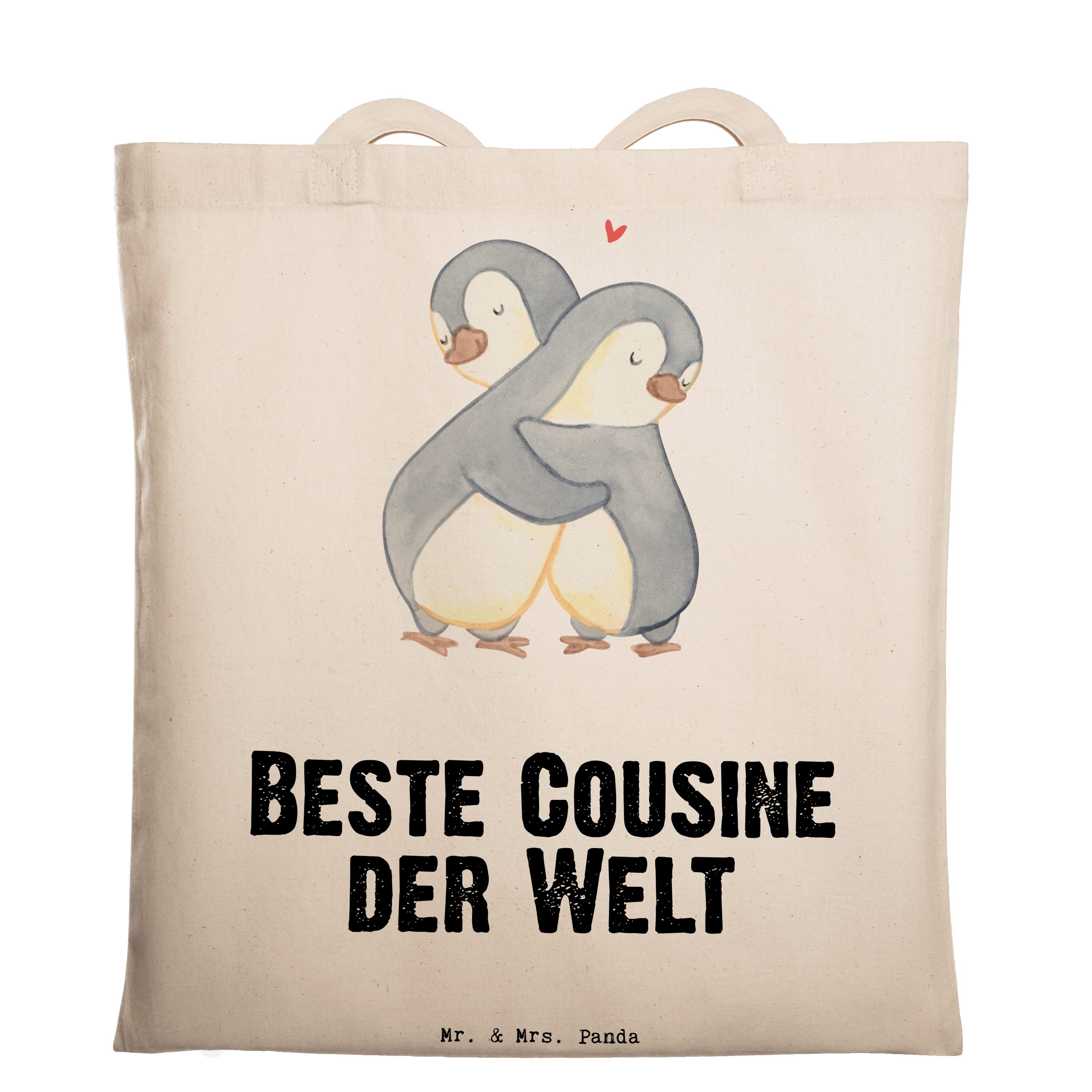 Mr. & Mrs. Panda Tragetasche Pinguin Beste Cousine der Welt - Transparent - Geschenk, Geburtstag, (1-tlg)