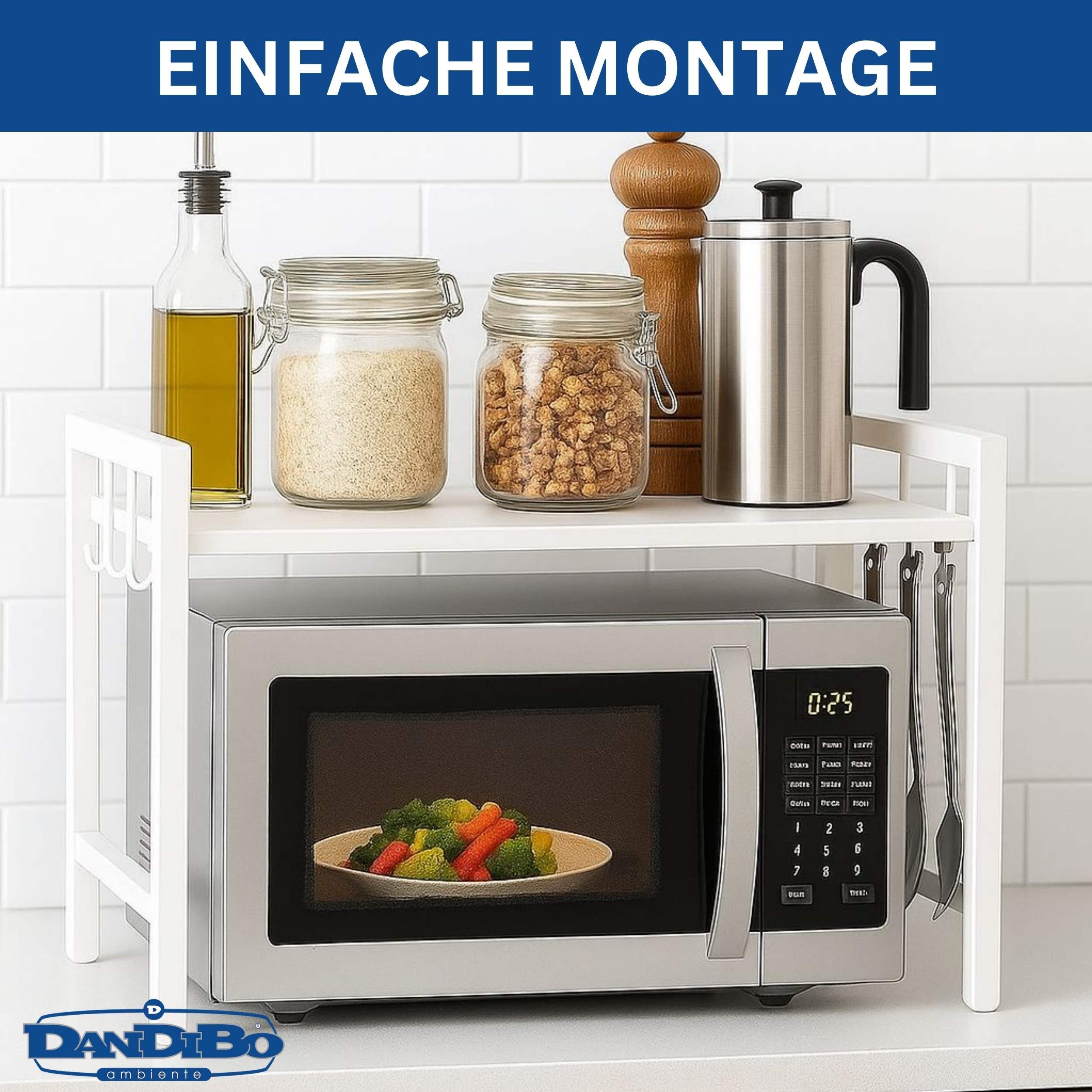 DanDiBo Küchenregal Verstellbares Mikrowellenregal Weiß 2 - 3 Stufig 40-64 cm Regal, Stehend Mikrowellenständer Küchenregal Weiß für die Küche – Bild 5 von 5