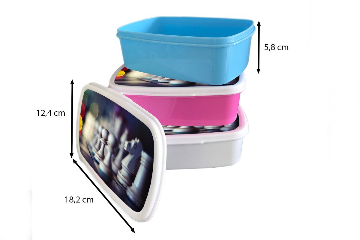 MuchoWow Lunchbox Snackbox, für Erwachsene, Kunststoff Kinder, Kunststoff, (2-tlg), Mädchen, Brett Brotbox mit Ein Schachfiguren, Brotdose rosa